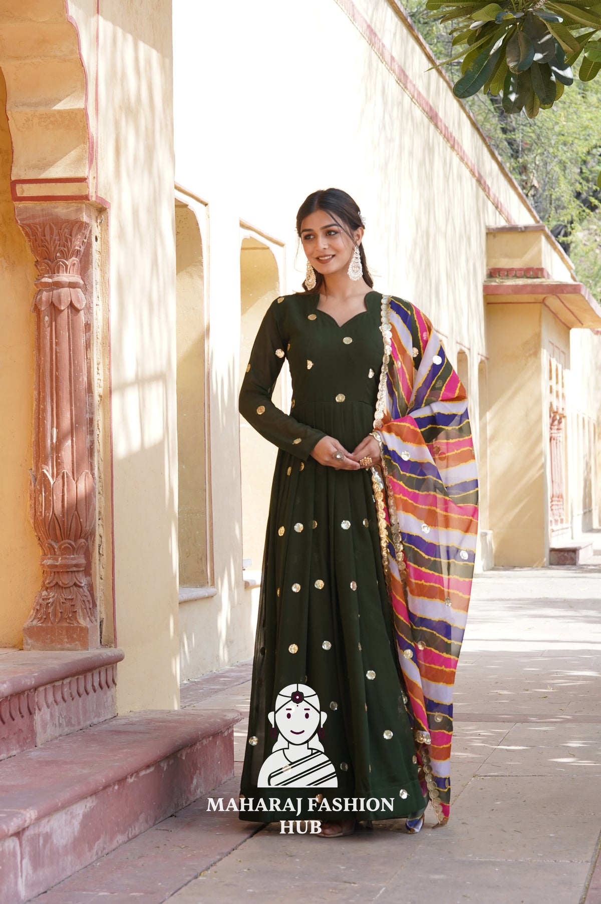 Elegant Faux Blooming Special Designer Gown with Contrast Silk Dupatta