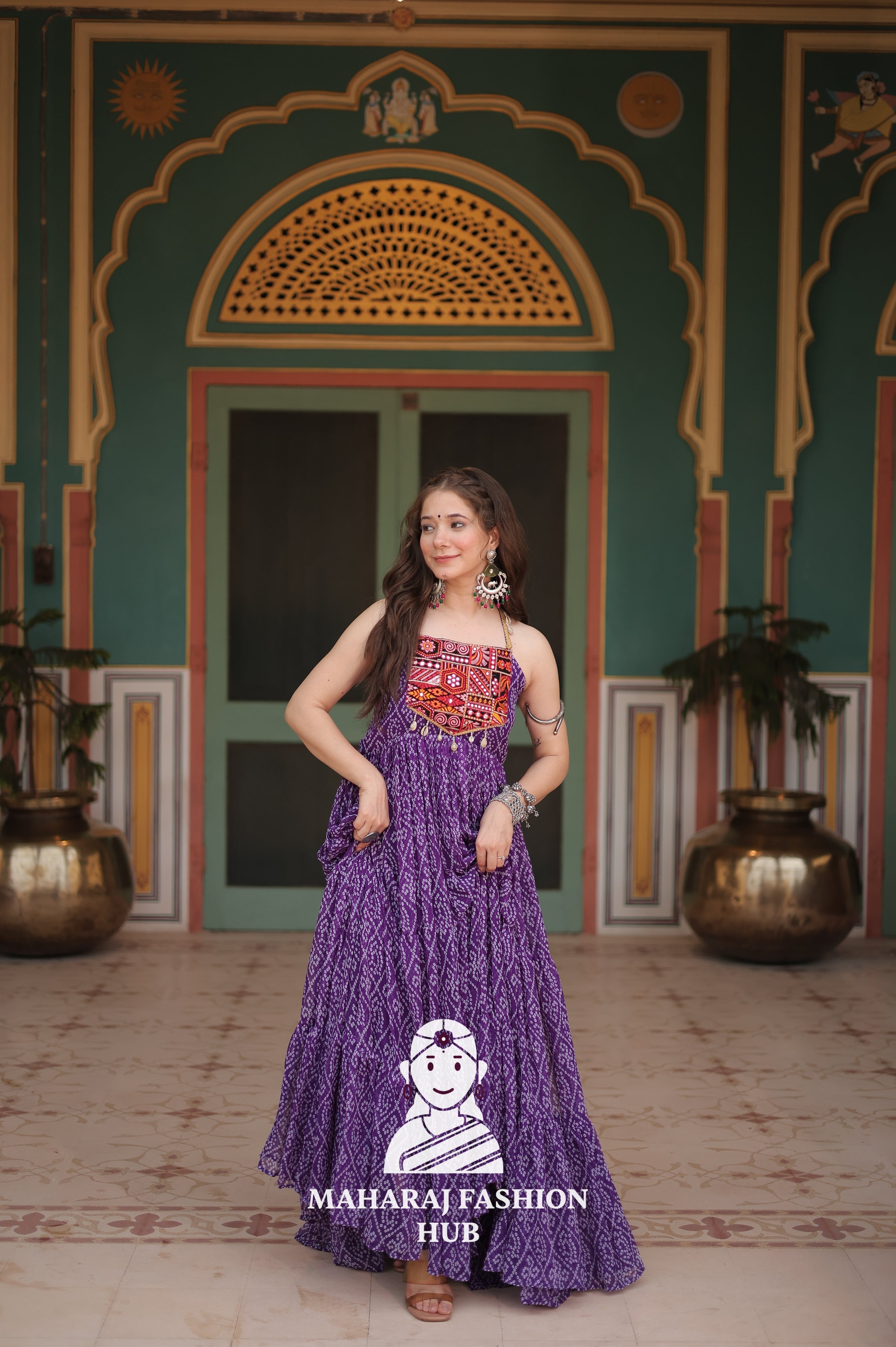 Bandhani Print Faux Georgette Ensemble with Cotton Lining