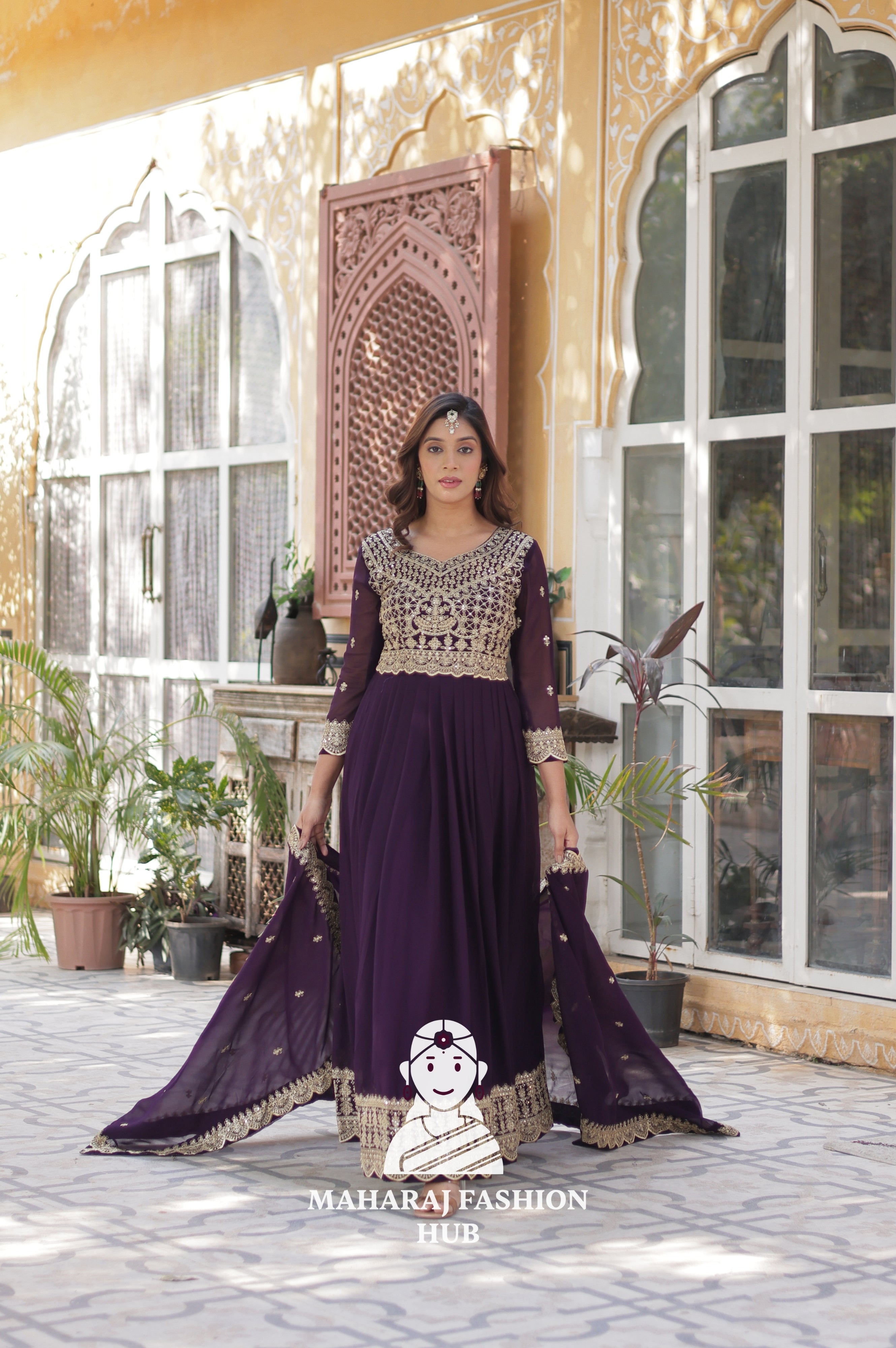 🌸 Designer Gown in Faux Blooming with Heavy Work & Stylish Dupatta - Combo Offer Gown