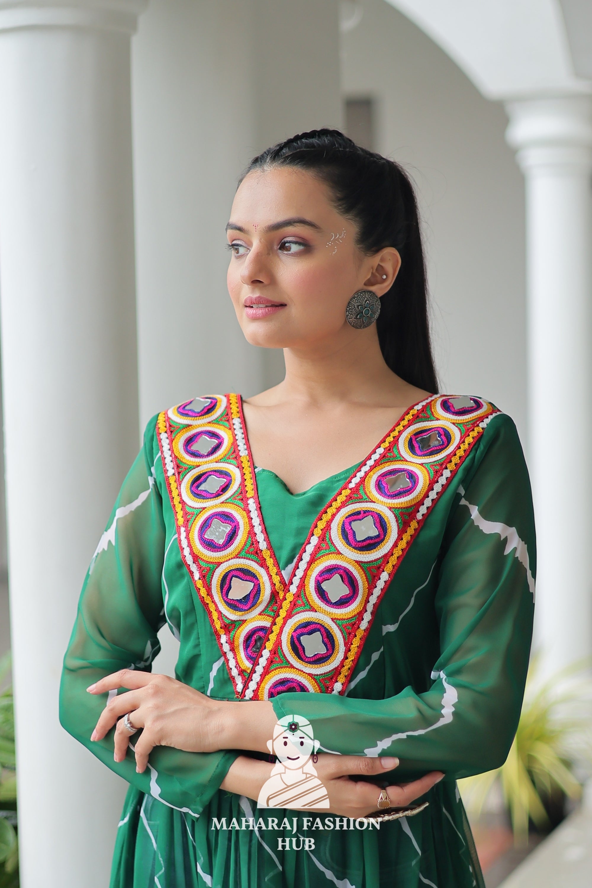 Traditional Faux Georgette Leheriya Patchwork Festive Navratri Kurti 💫🪔
