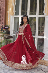 💃 Full Flair Faux Blooming Gown Paired with Designer Dupatta