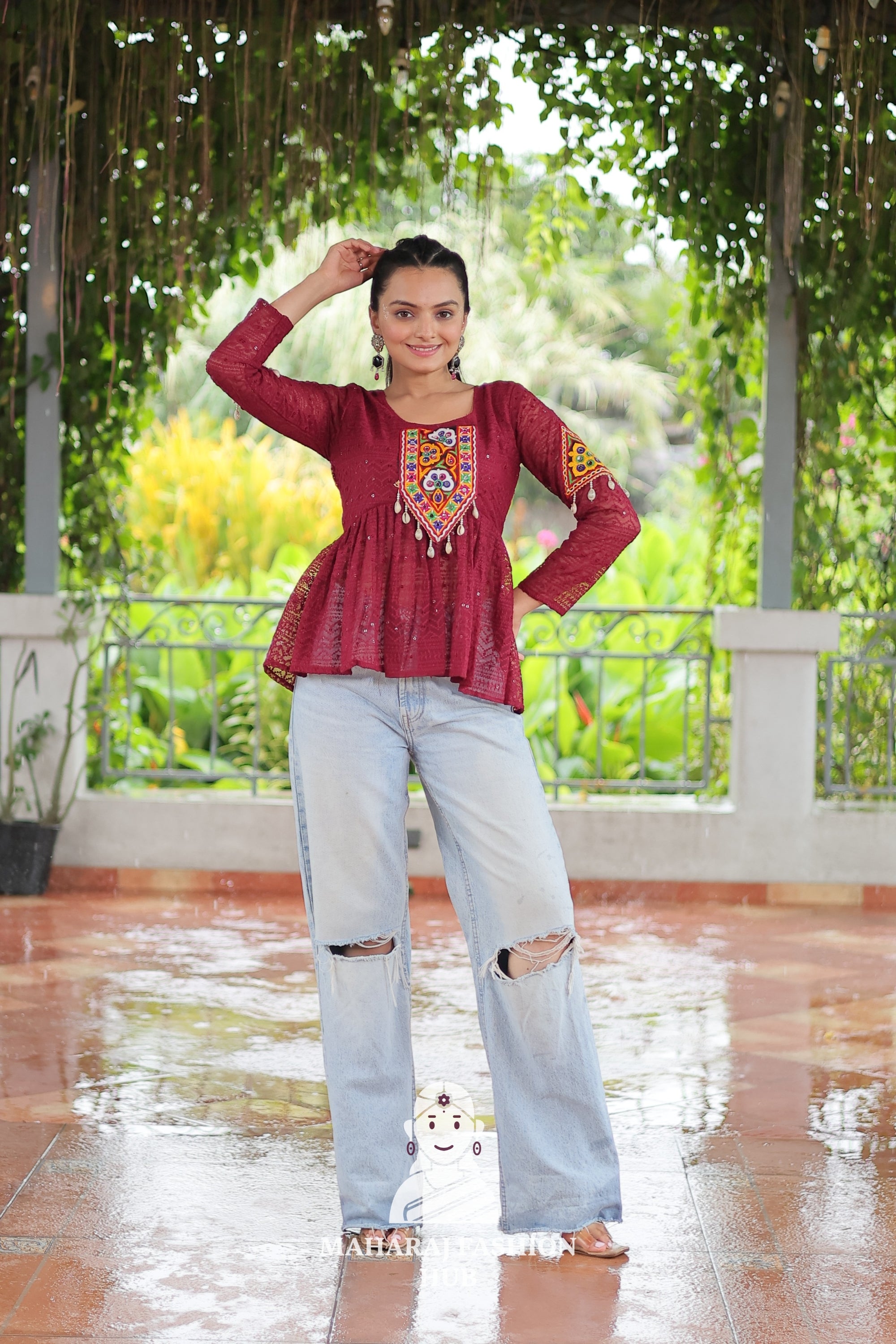 Festive Georgette Schiffli Kutchi Work Peplum Top for Navratri ✨👗