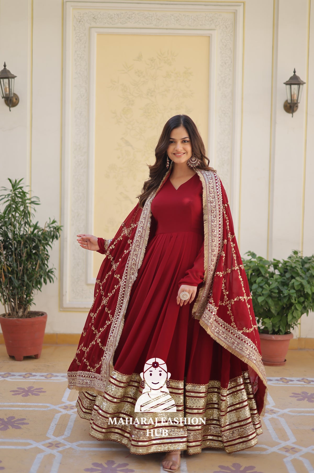 Zari & Sequins Faux Blooming Gown Set with Designer Dupatta