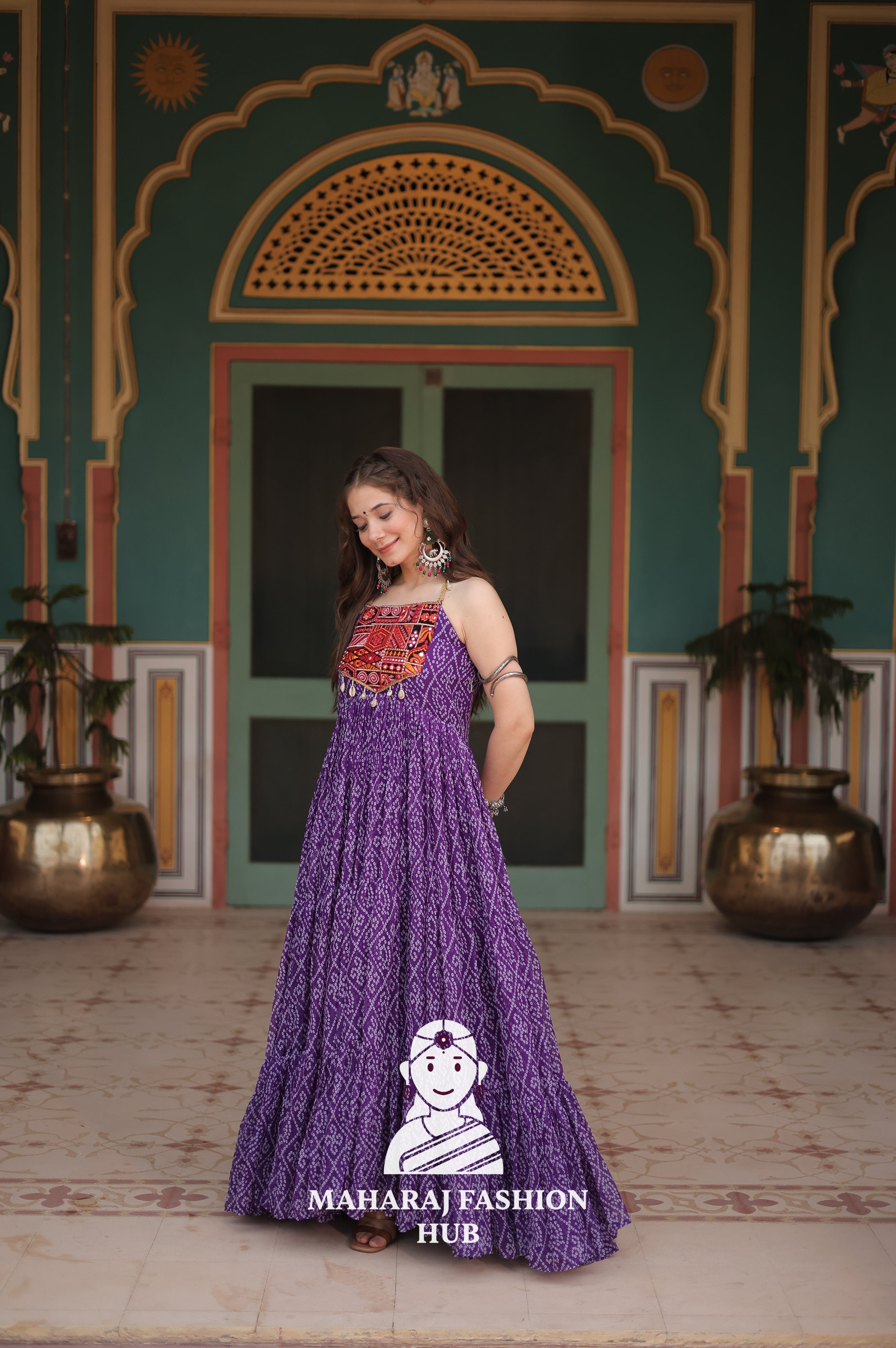 Bandhani Print Faux Georgette Ensemble with Cotton Lining