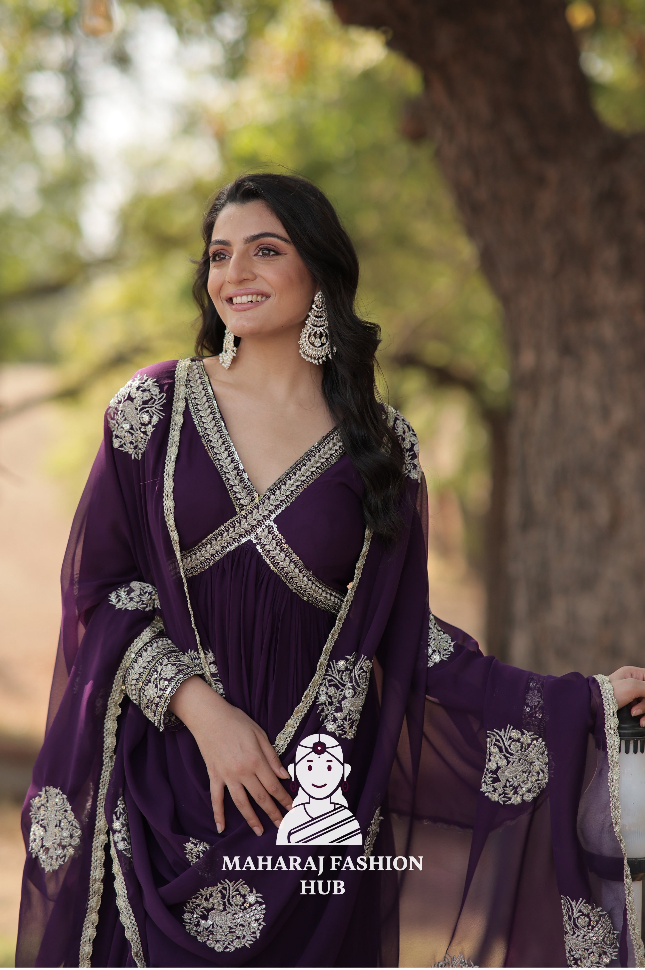 Stunning Fabric Craft with Sequins Embroidered Dupatta - Special Designer Gown