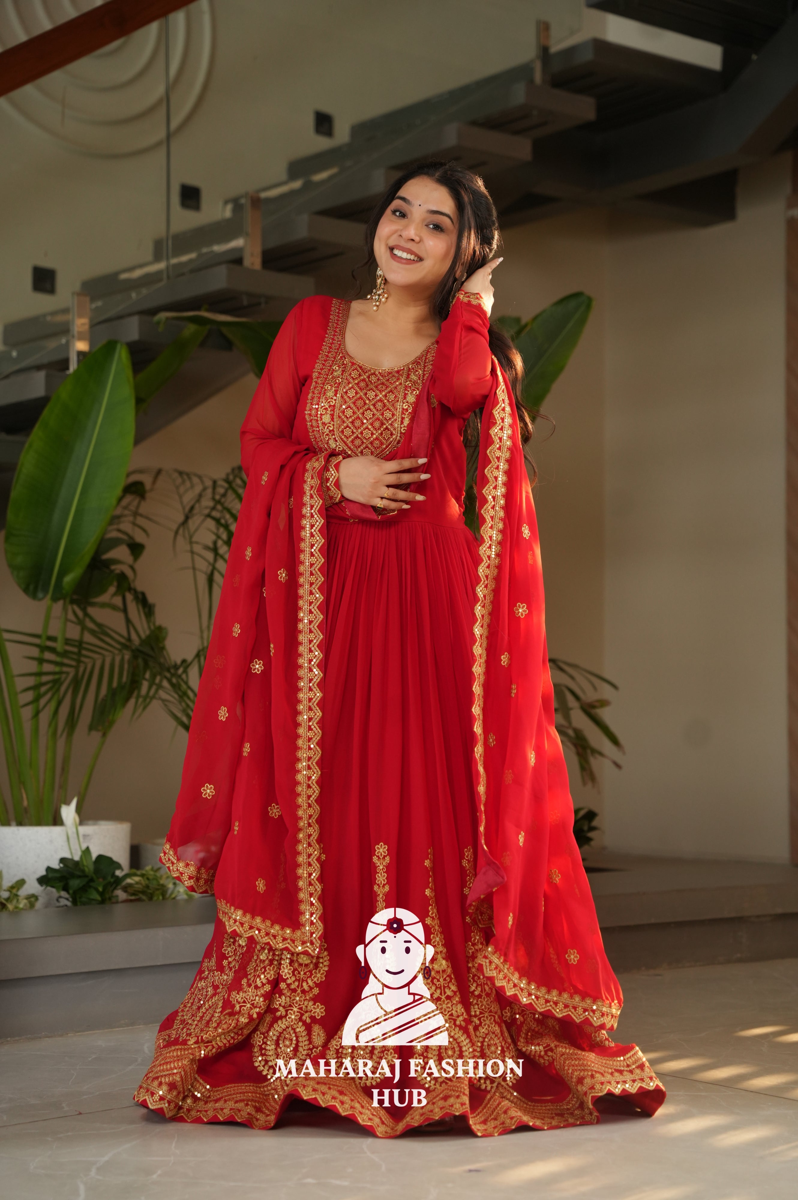 🌟 Traditional Glamour with Modern Comfort in Faux Blooming Gown - Special Designer Gown