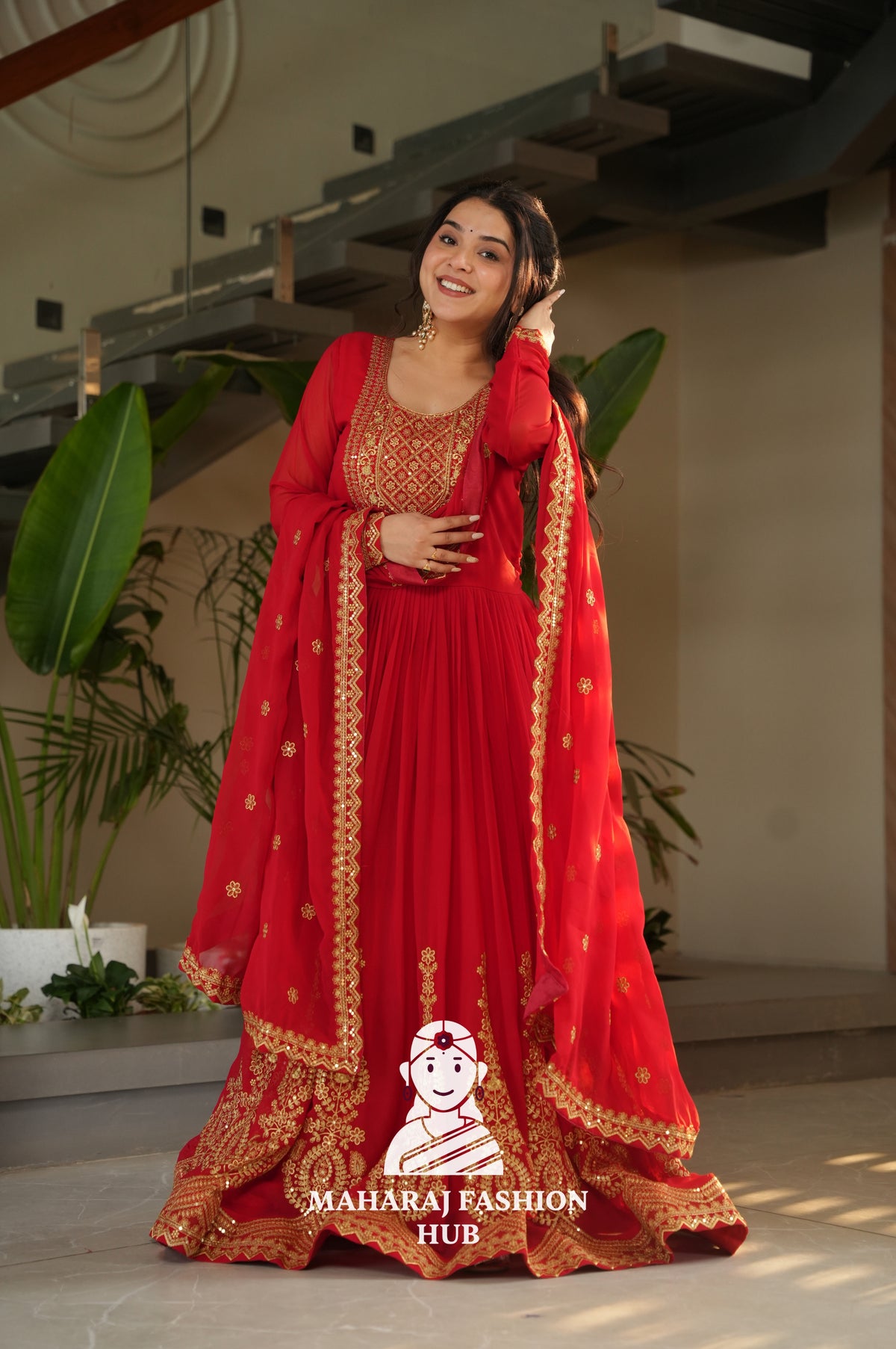 🌟 Traditional Glamour with Modern Comfort in Faux Blooming Gown - Special Designer Gown