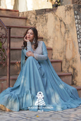 💫 Designer Gown in Star Georgette with Pan Neck & Full Embroidery - Special Designer Gown