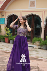Designer Faux Blooming Gown with Zari Sequins Detailing