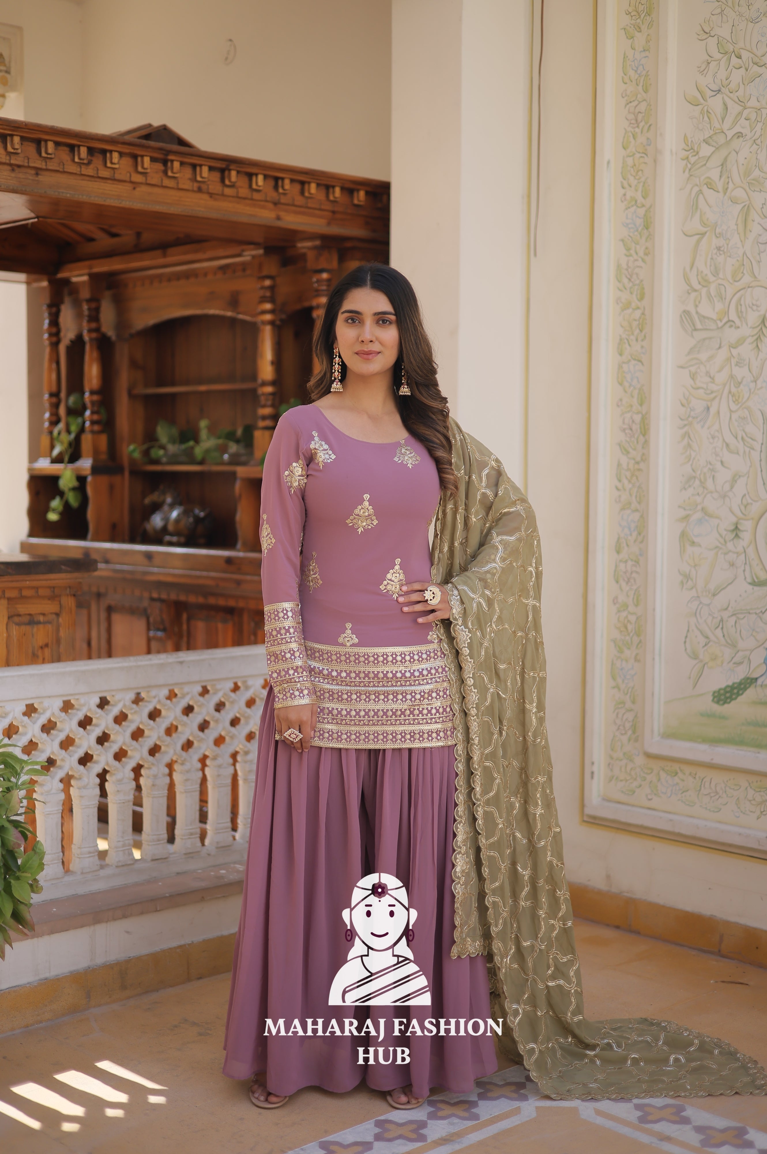 3-Piece : Sequins & Thread Work Faux Georgette Suit for Partywear Special Designer Gown