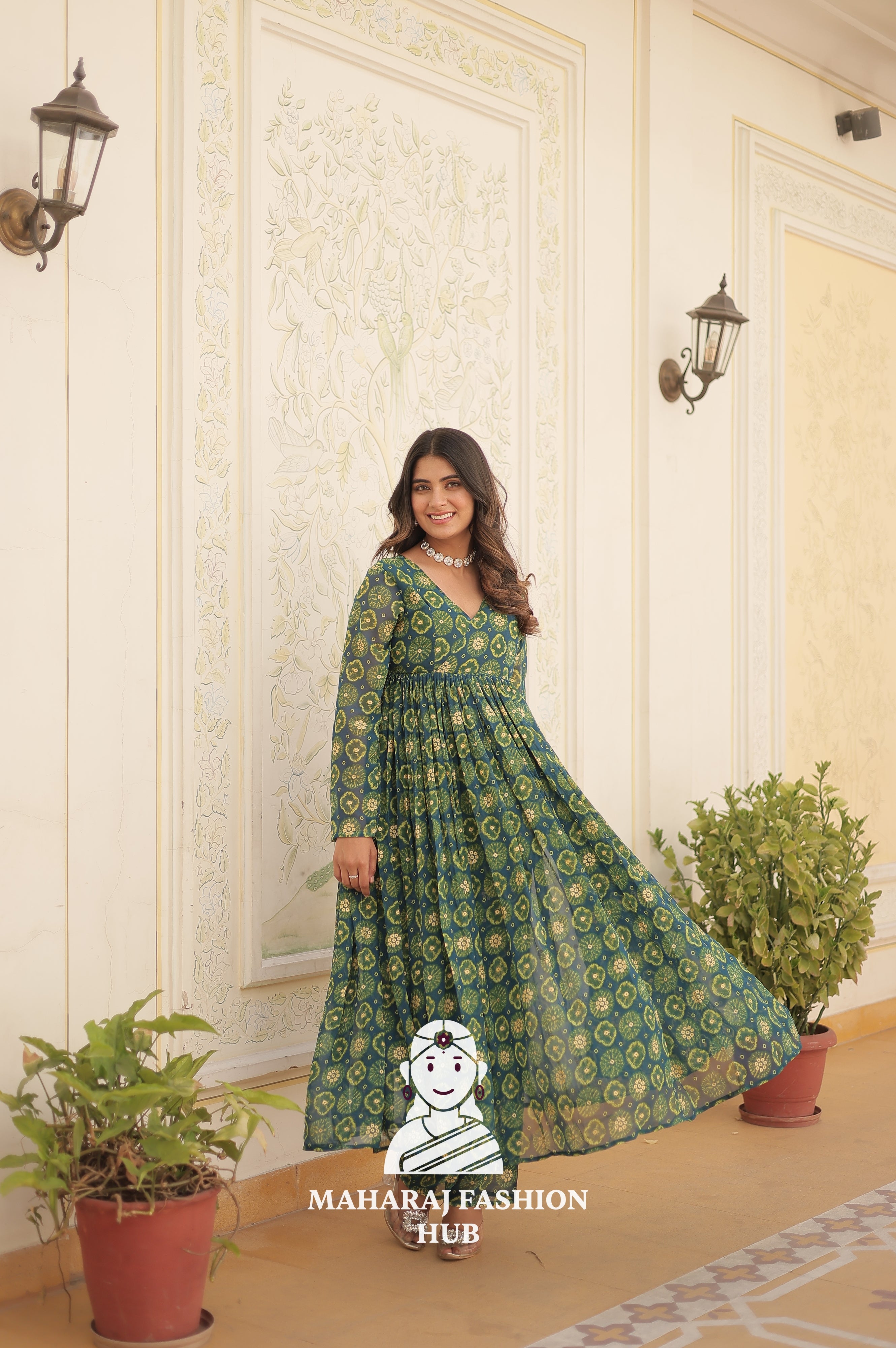 Foil Print Faux Georgette Elegance - Special Designer Gown