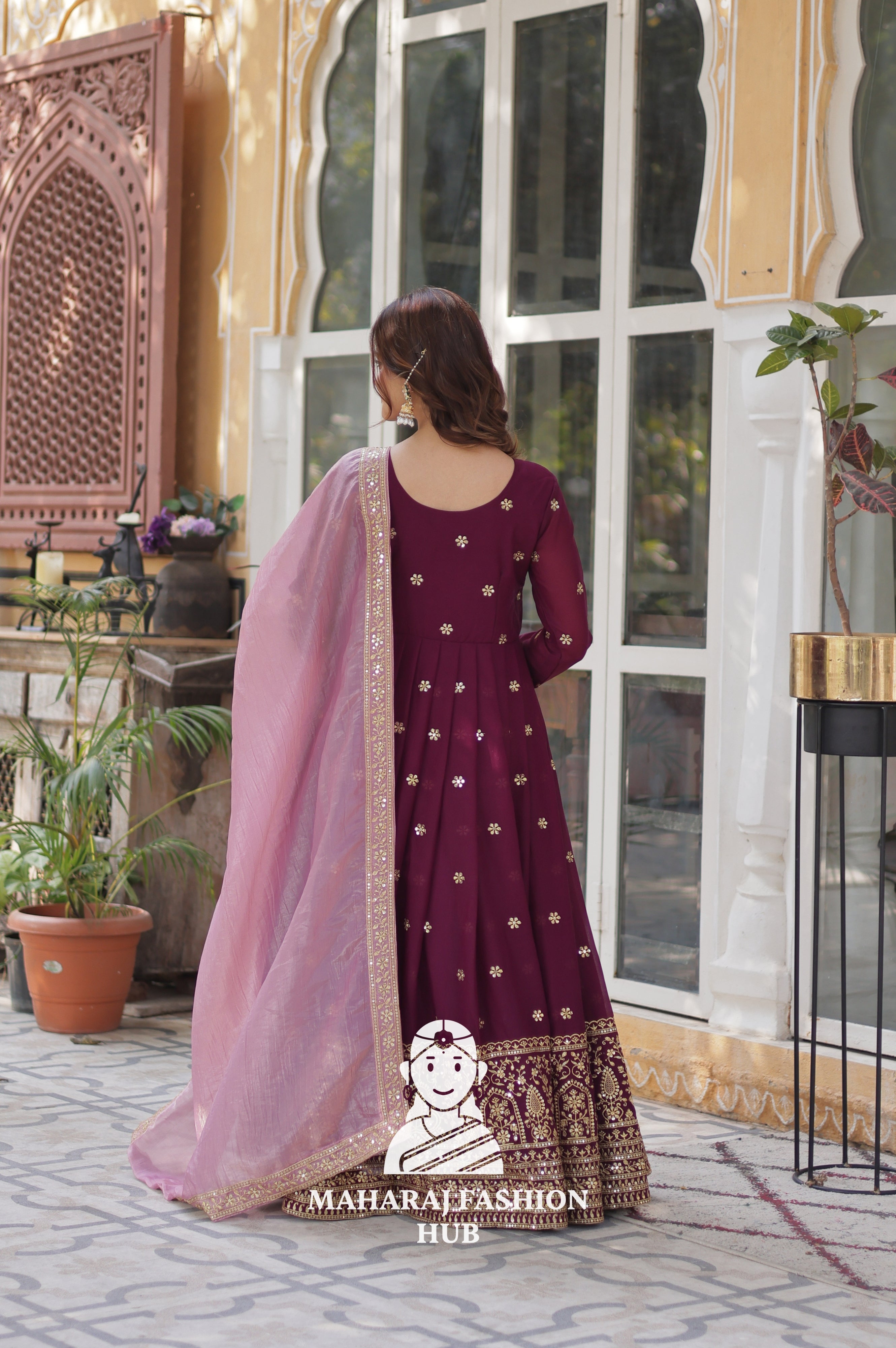 🧵 Full-Sleeve Gown in Star Georgette with Fancy Finish - Special Designer Gown