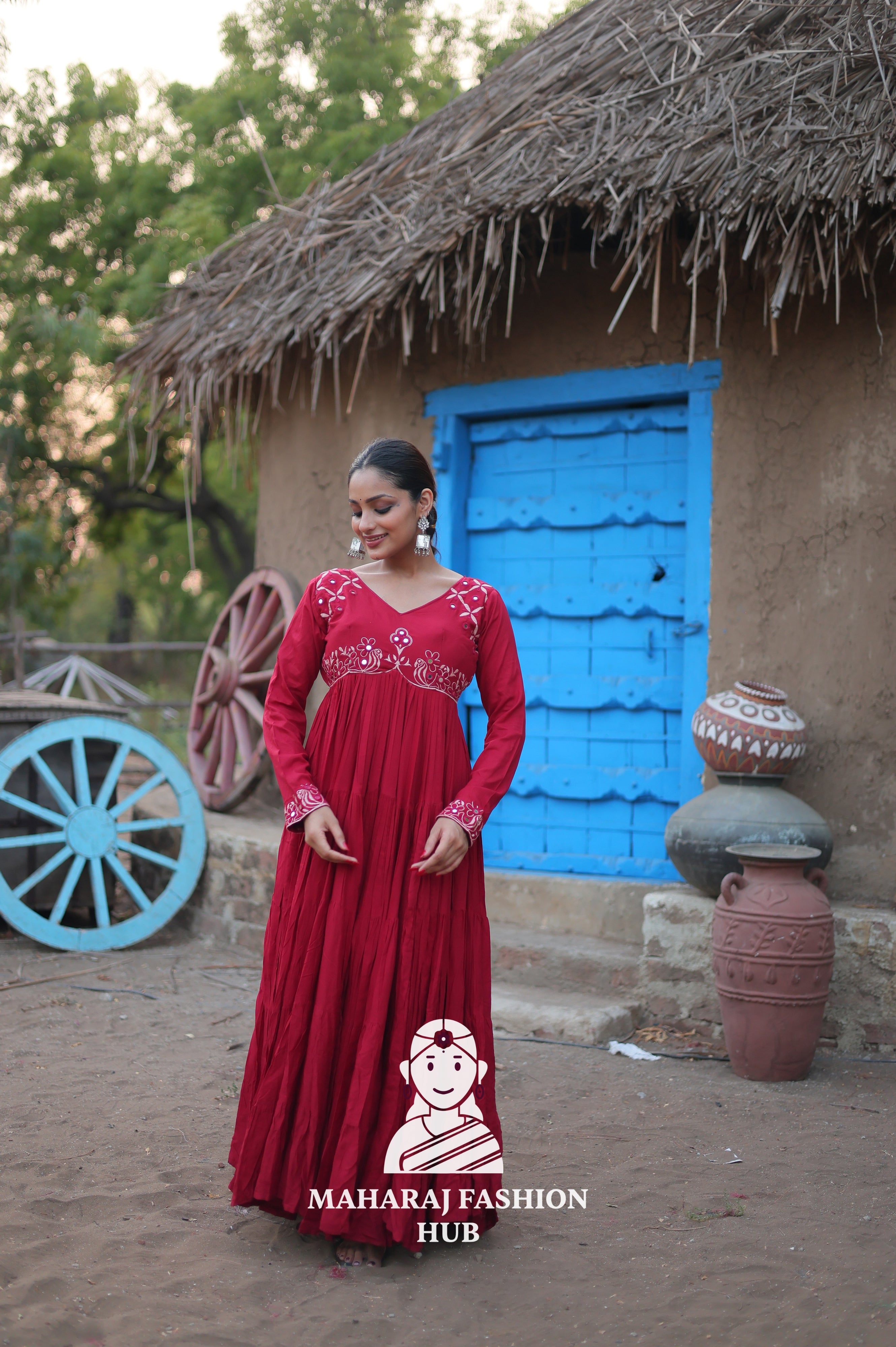 Stunning Reyon Fabric Gown with Luxurious 15 Meter Flair