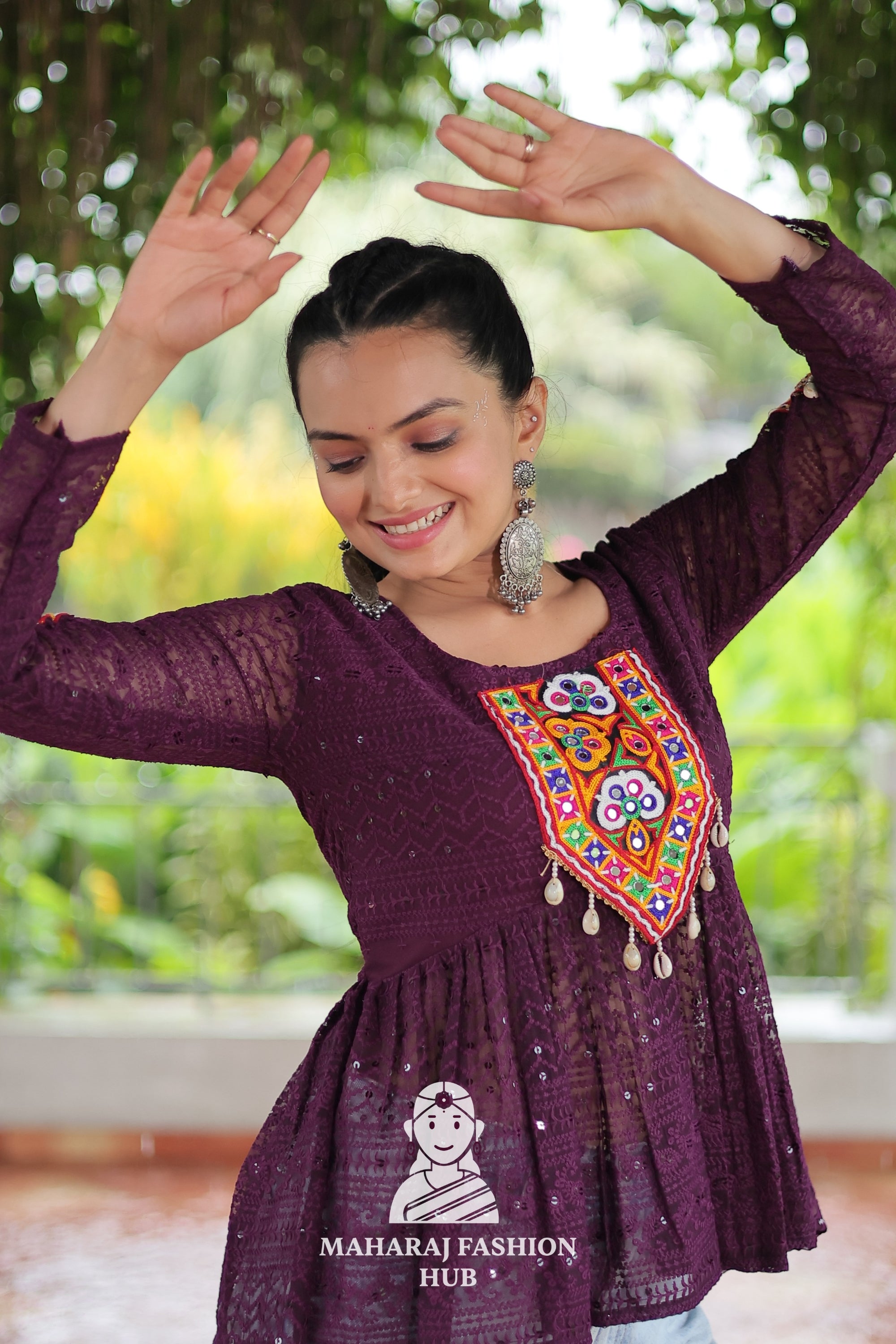 Elegant Kutchi Gamthi Schiffli Embroidery Georgette Peplum Top 🌸👑