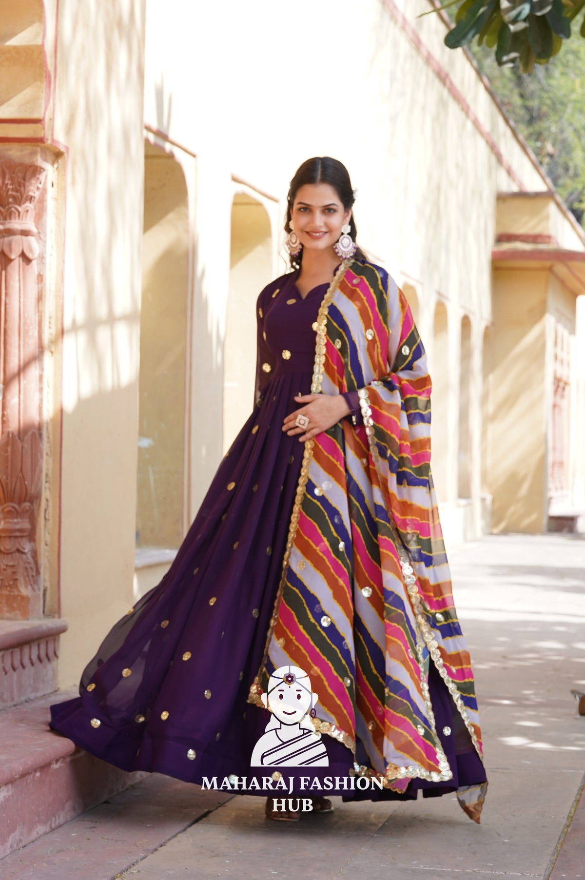 Full Sleeve Special Designer Gown with V Neck & Embroidered Russian Silk Dupatta