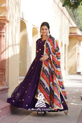 Full Sleeve Special Designer Gown with V Neck & Embroidered Russian Silk Dupatta