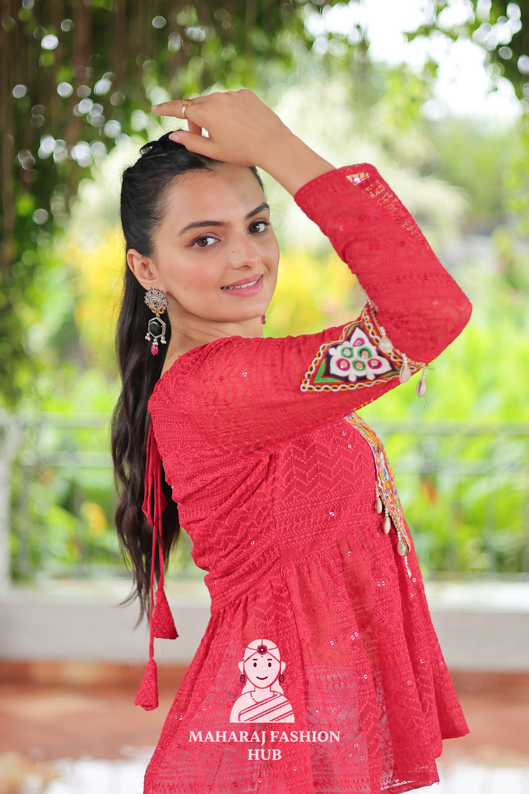 Premium Georgette Peplum Top with Kutchi Patch Schiffli Work 🎨🪔