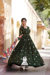 Elegant Faux Blooming Special Designer Gown with Contrast Silk Dupatta
