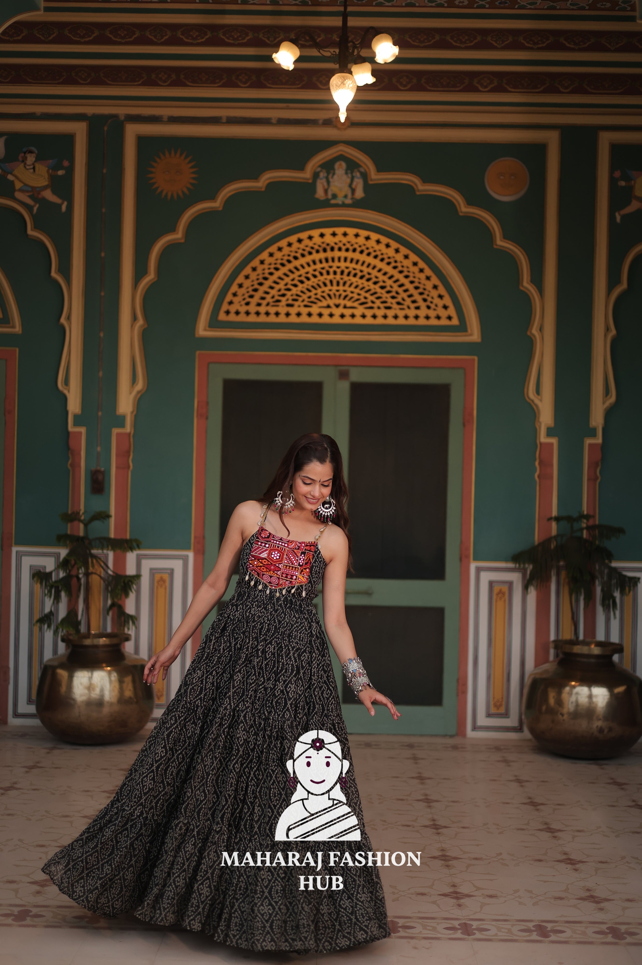 Bandhani Print Faux Georgette Ensemble with Cotton Lining