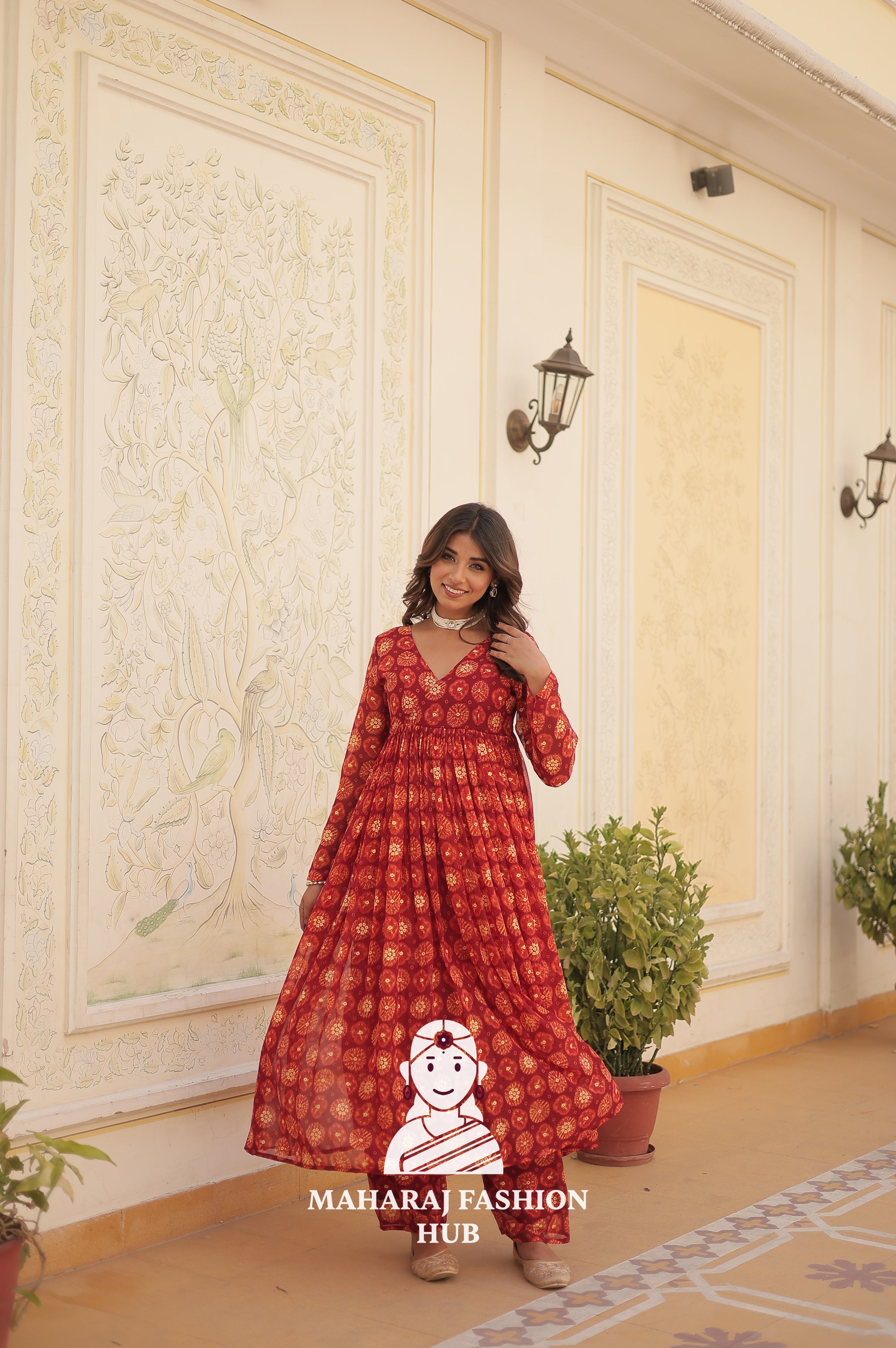 Ethnic Charm in Foil Print Georgette Grace - Special Designer Gown