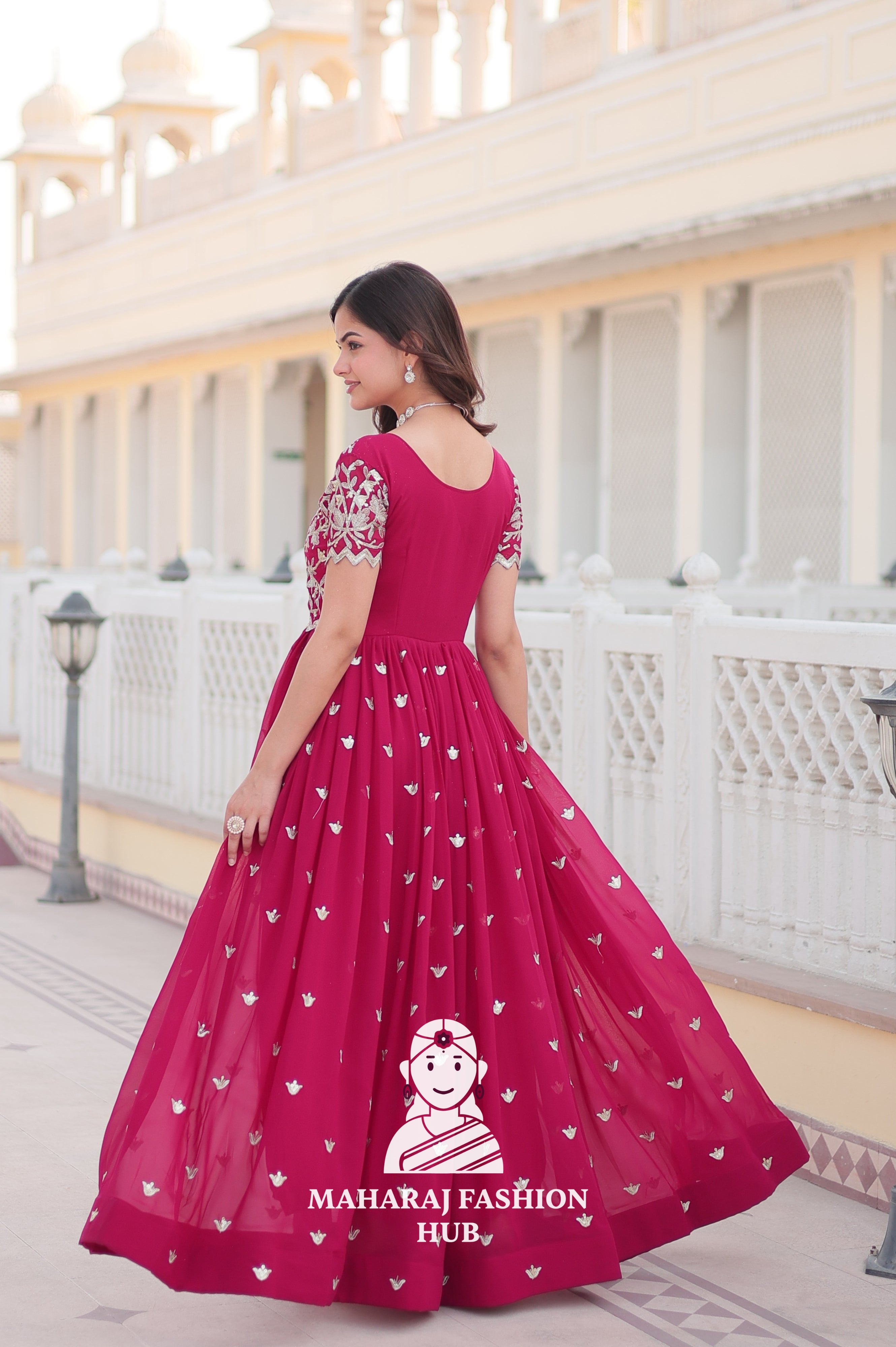 Canvas Patta Stitched Special Designer Gown with Embroidered Cut-Work Sleeves