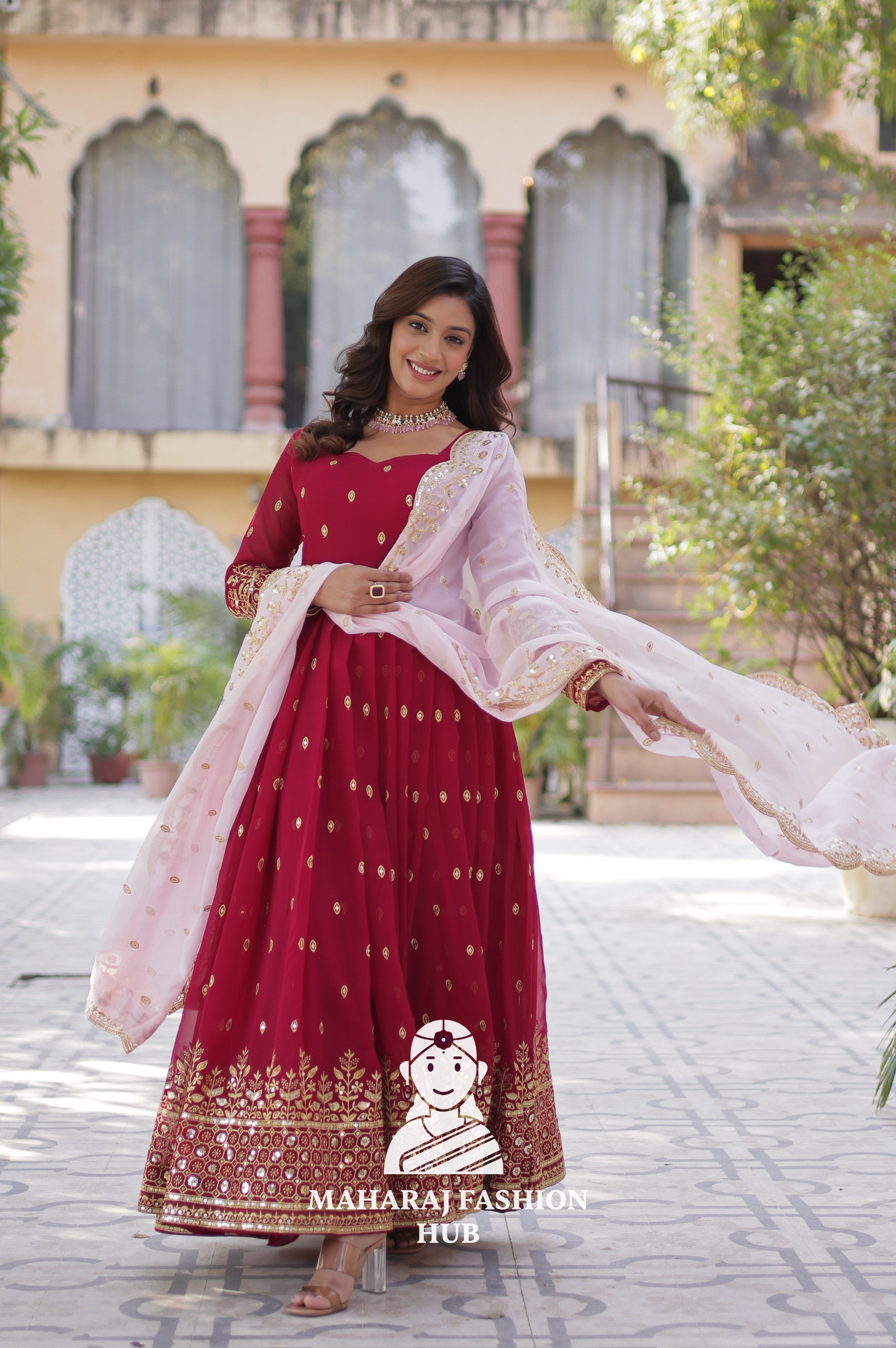 🧵 Zari Sequins Faux Blooming Gown with Designer Dupatta - Special Designer Gown