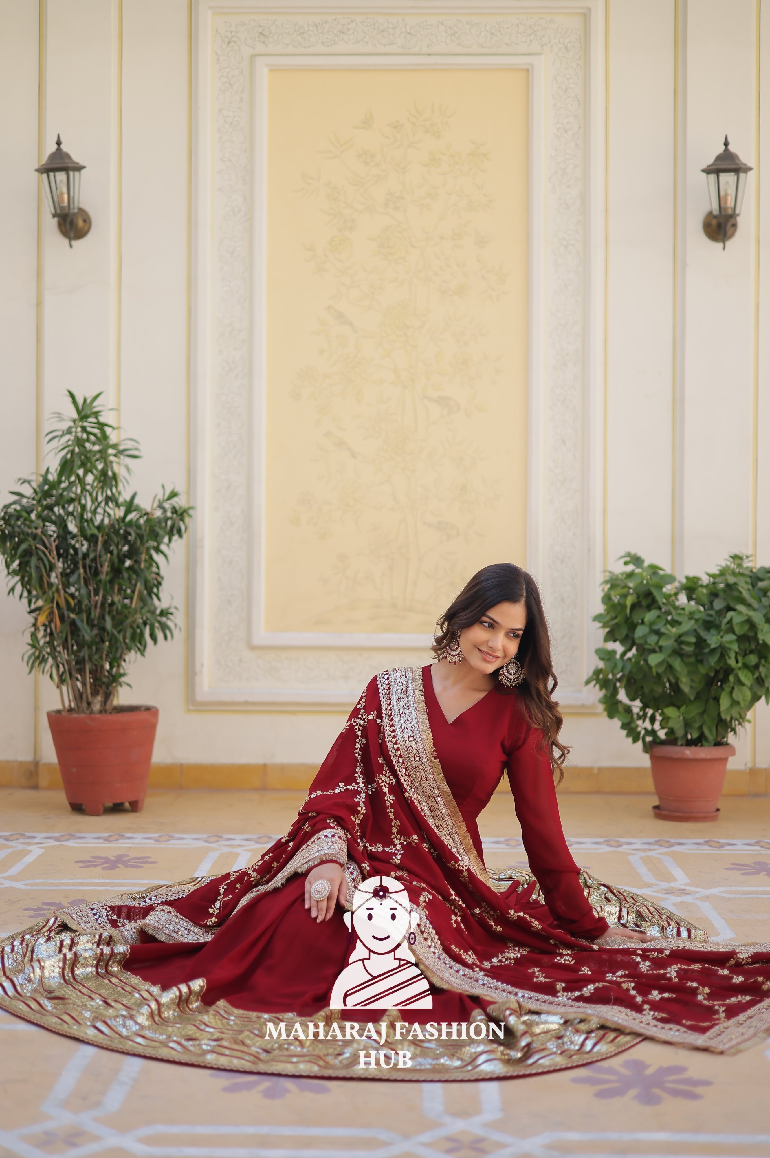Zari & Sequins Faux Blooming Gown Set with Designer Dupatta