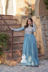 🎀 Festive Flair Gown Set in Star Georgette & Bead Detailing - Special Designer Gown