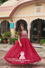 Beautiful Embroidered Faux Blooming Gown with Cotton Lining