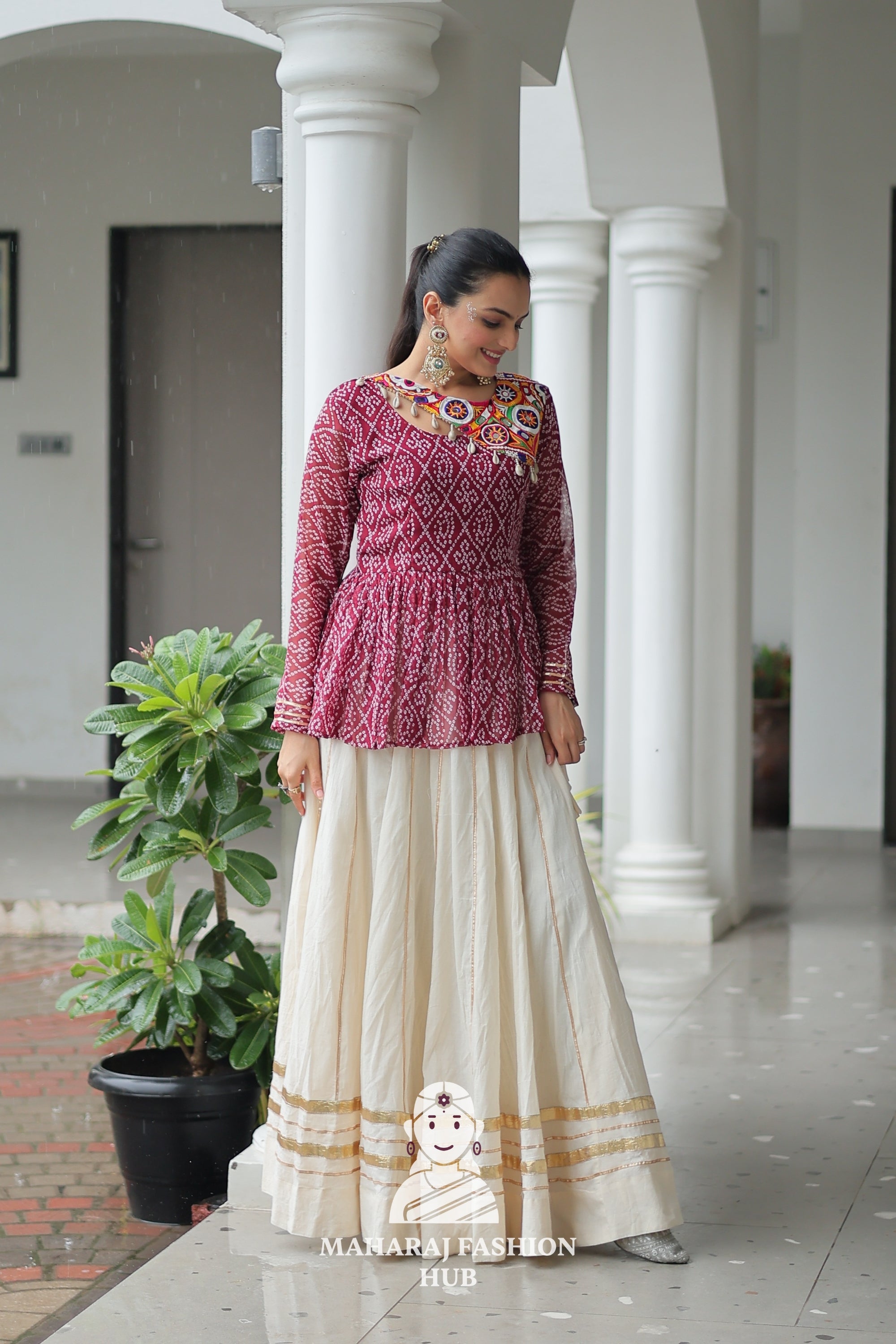 Navratri - Festive Lehenga Set – Bandhani Print Kutchi Work Top with Gota Patti Skirt 👑🌺