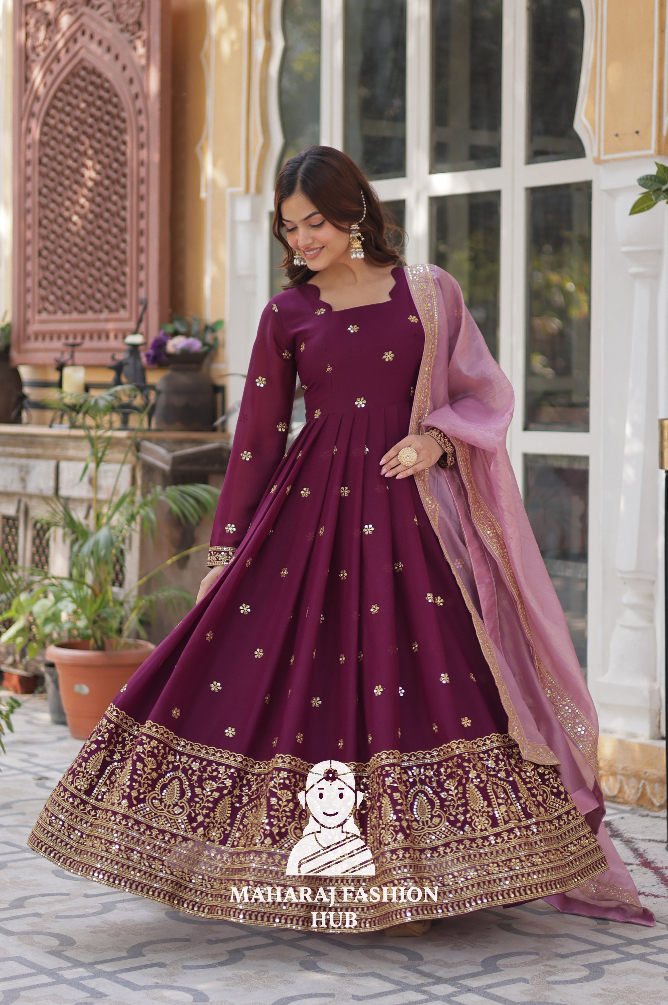 🧵 Full-Sleeve Gown in Star Georgette with Fancy Finish - Special Designer Gown
