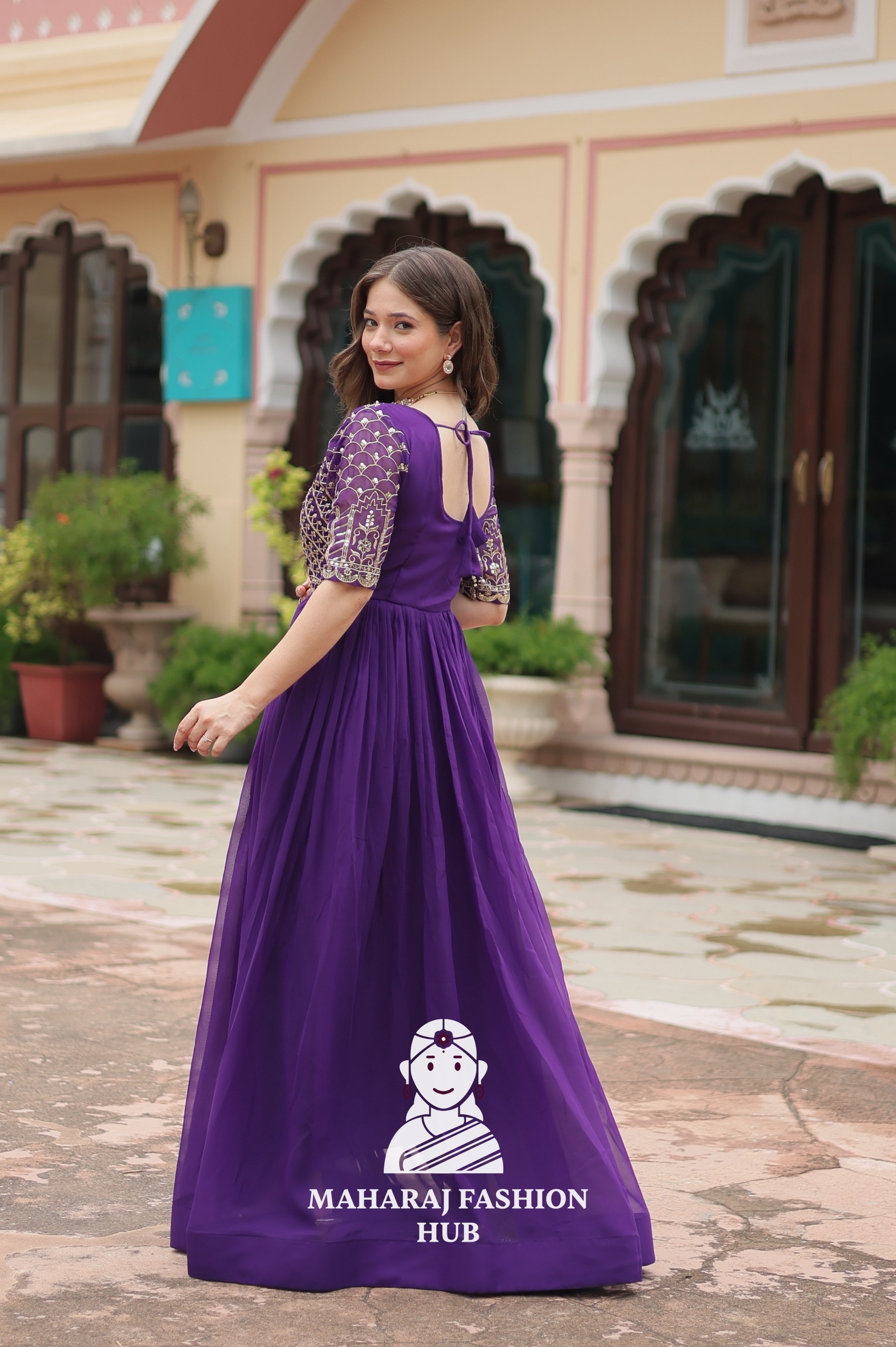 Designer Faux Blooming Gown with Zari Sequins Detailing