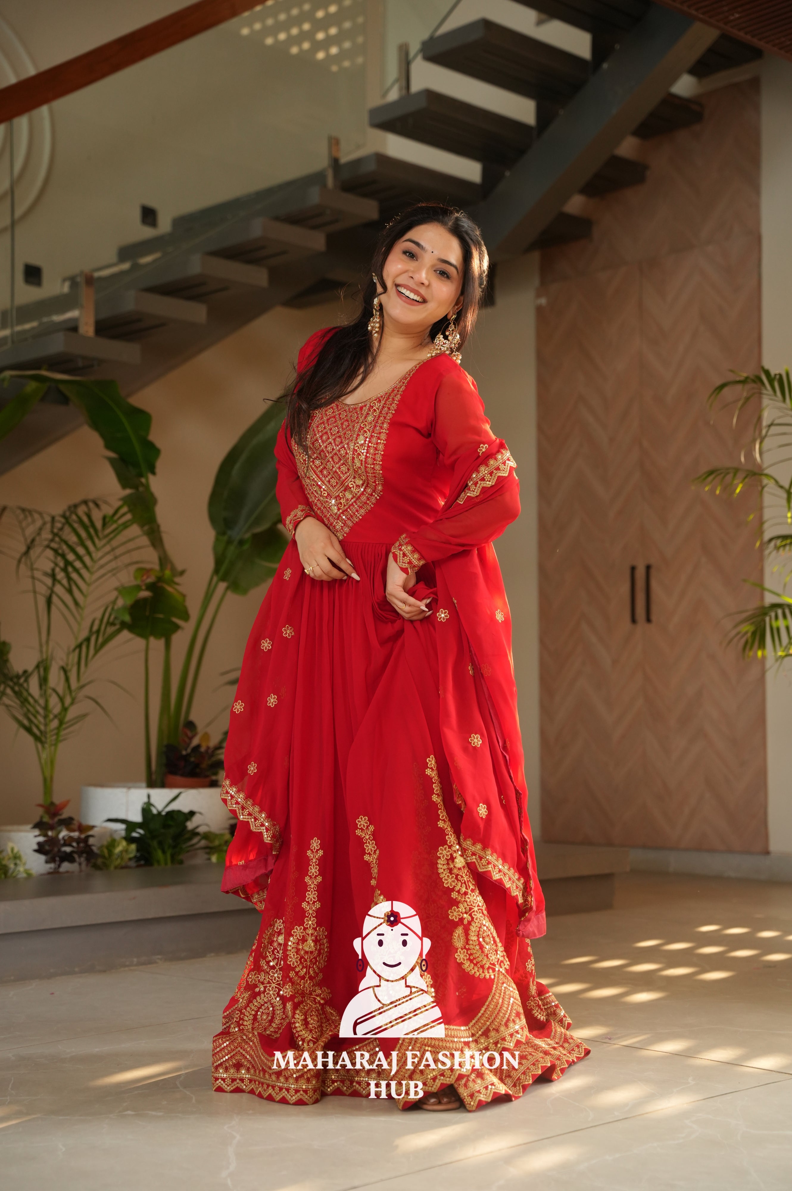 🌟 Traditional Glamour with Modern Comfort in Faux Blooming Gown - Special Designer Gown