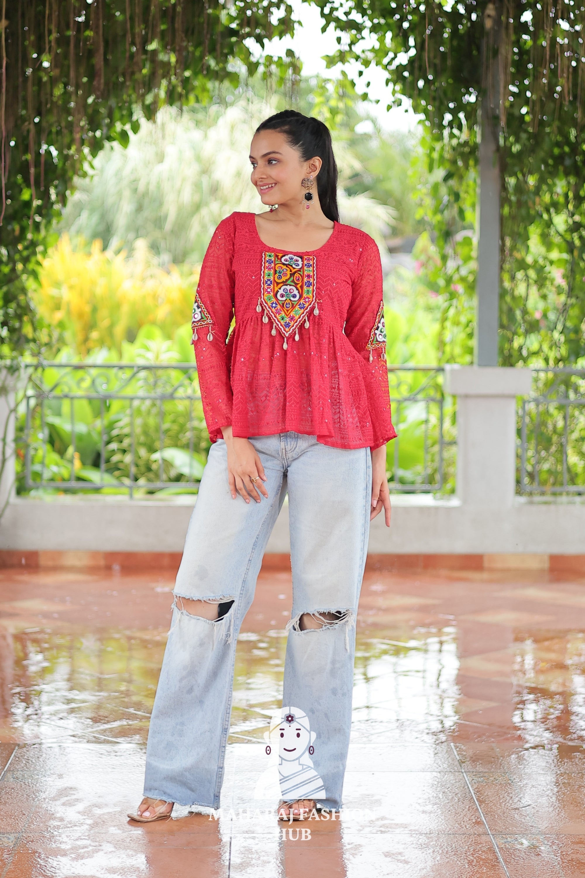 Premium Georgette Peplum Top with Kutchi Patch Schiffli Work 🎨🪔