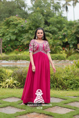 Half Sleeve Faux Blooming Fabric Gown with Luxe Finish