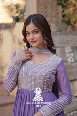 🧵 Star Georgette Gown with Heavy Work & 5 M Flair Grandeur - Special Designer Gown
