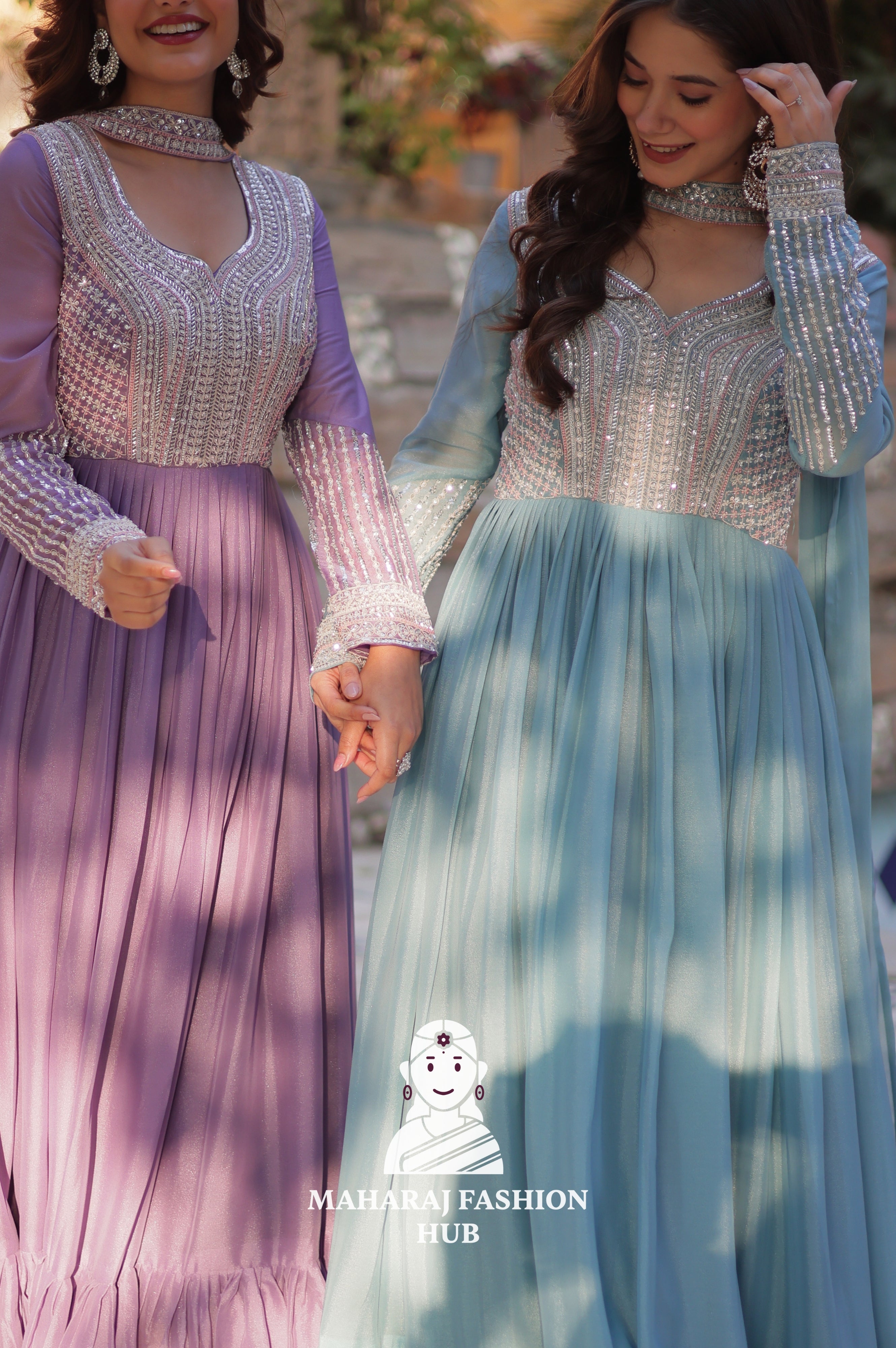 💃 Luxury Gown Set with Full Sleeves & Matching Embellished Dupatta - Combo Offer Gown