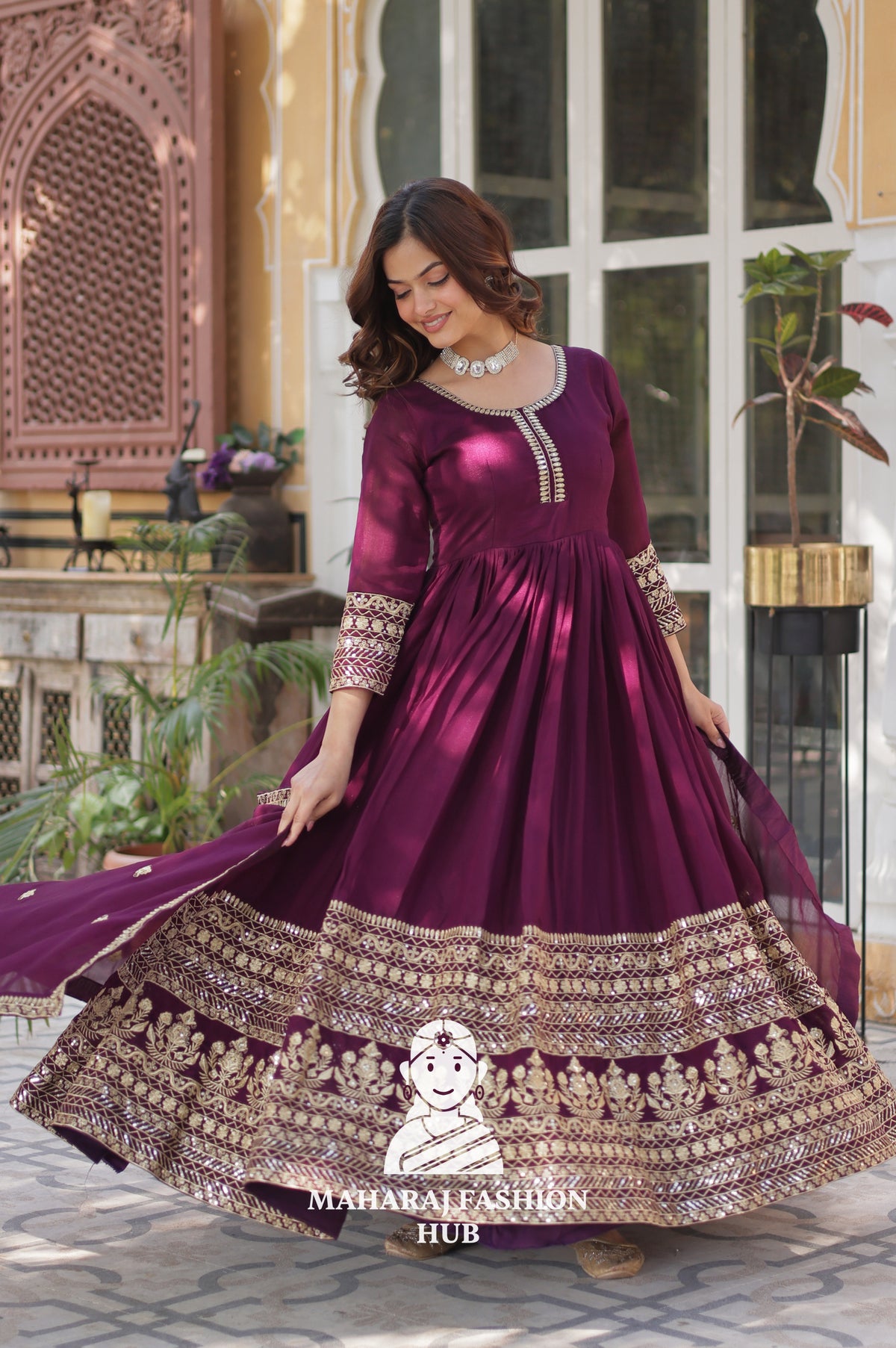 ✨ Shimmer Vichitra Gown Set with Sequin & Lace Detailing - Special Designer Gown