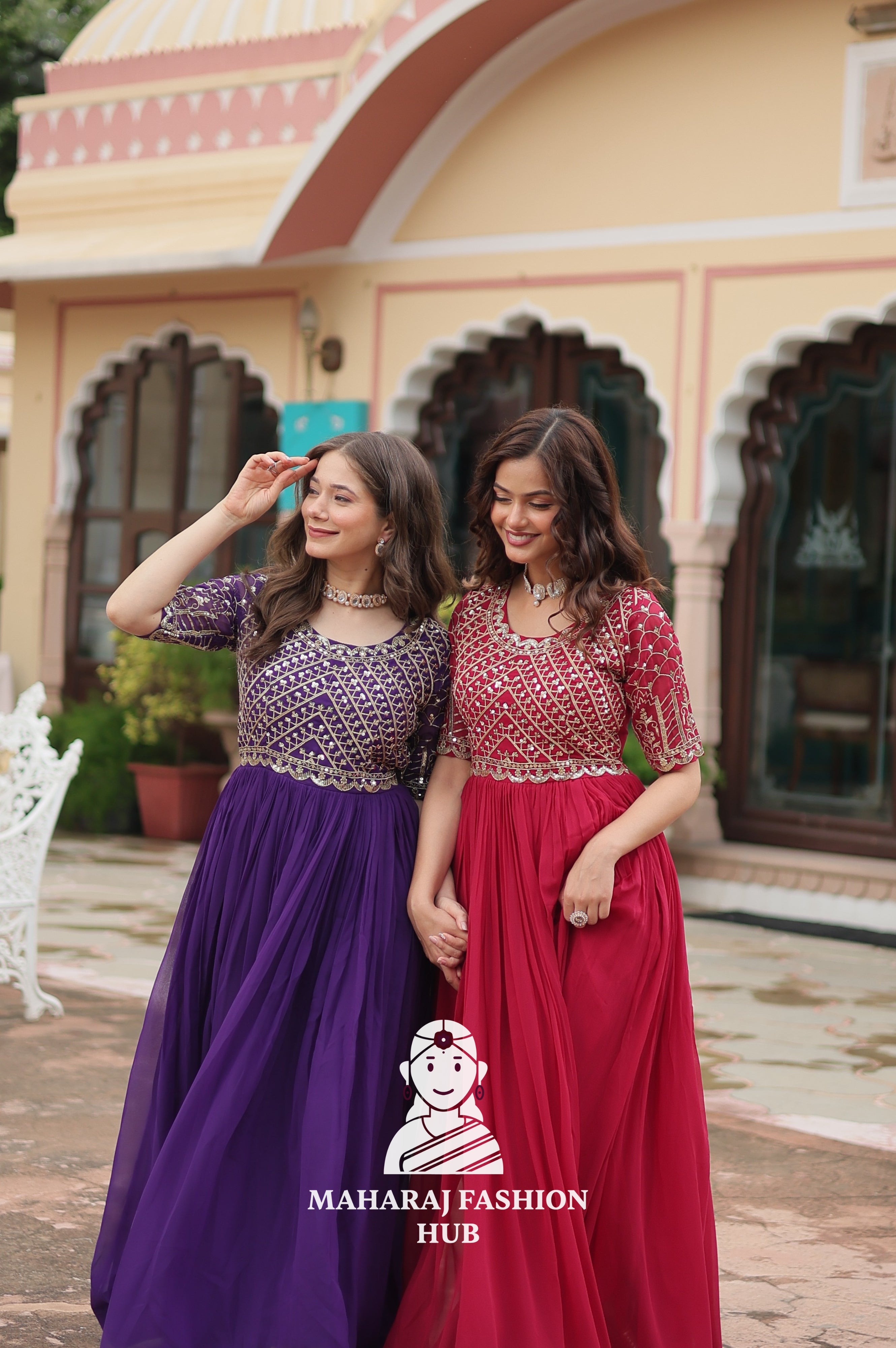 Stunning Embroidered Fabric Gown with Classic Round Neck - Combo Offer Gown