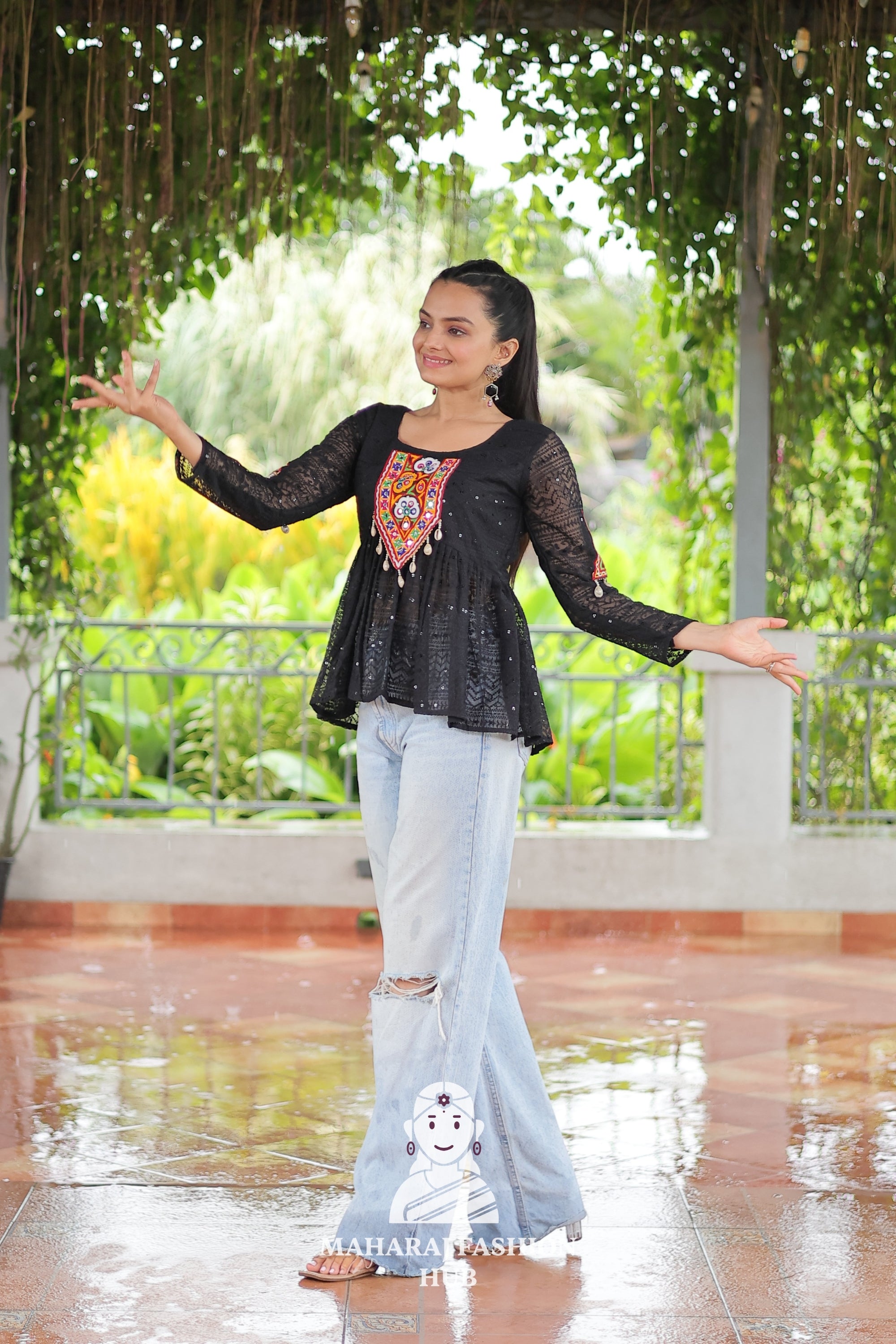 Navratri - Trendy Peplum Style Kutchi Gamthi Schiffli Embroidered Top for Navratri 🌺💃