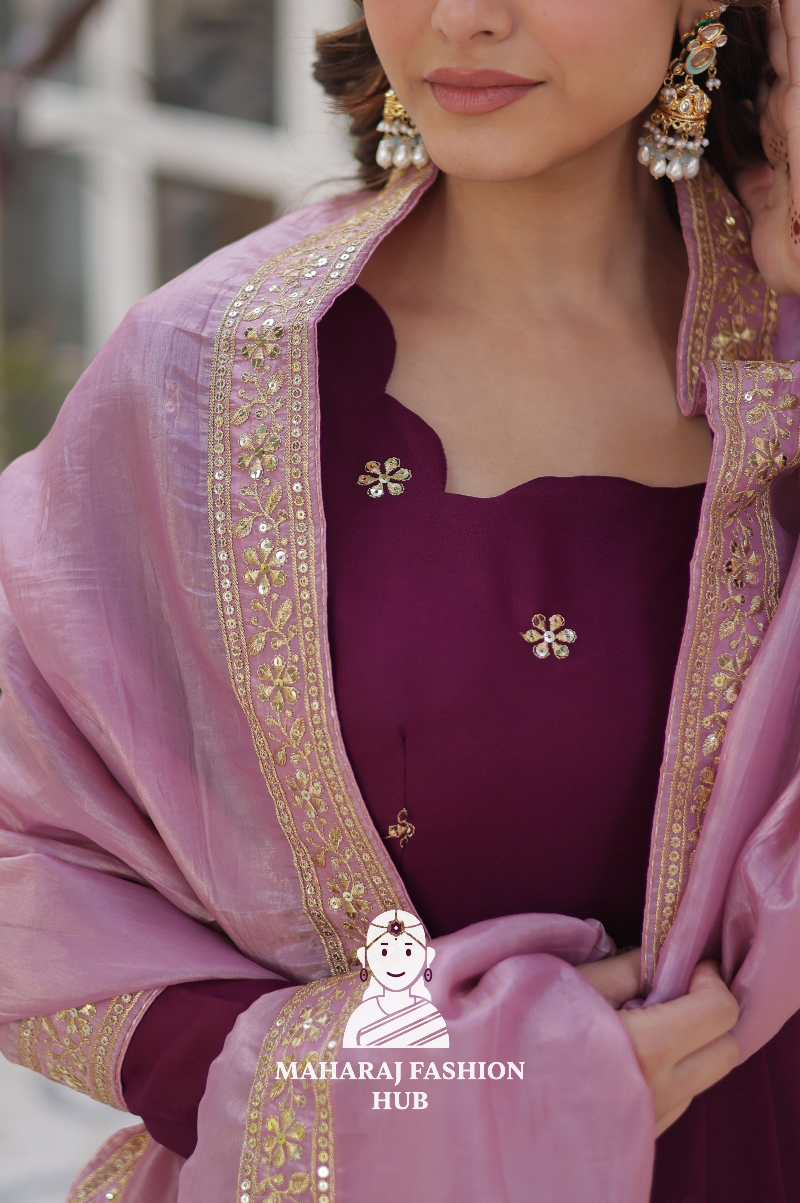 🧵 Full-Sleeve Gown in Star Georgette with Fancy Finish - Special Designer Gown