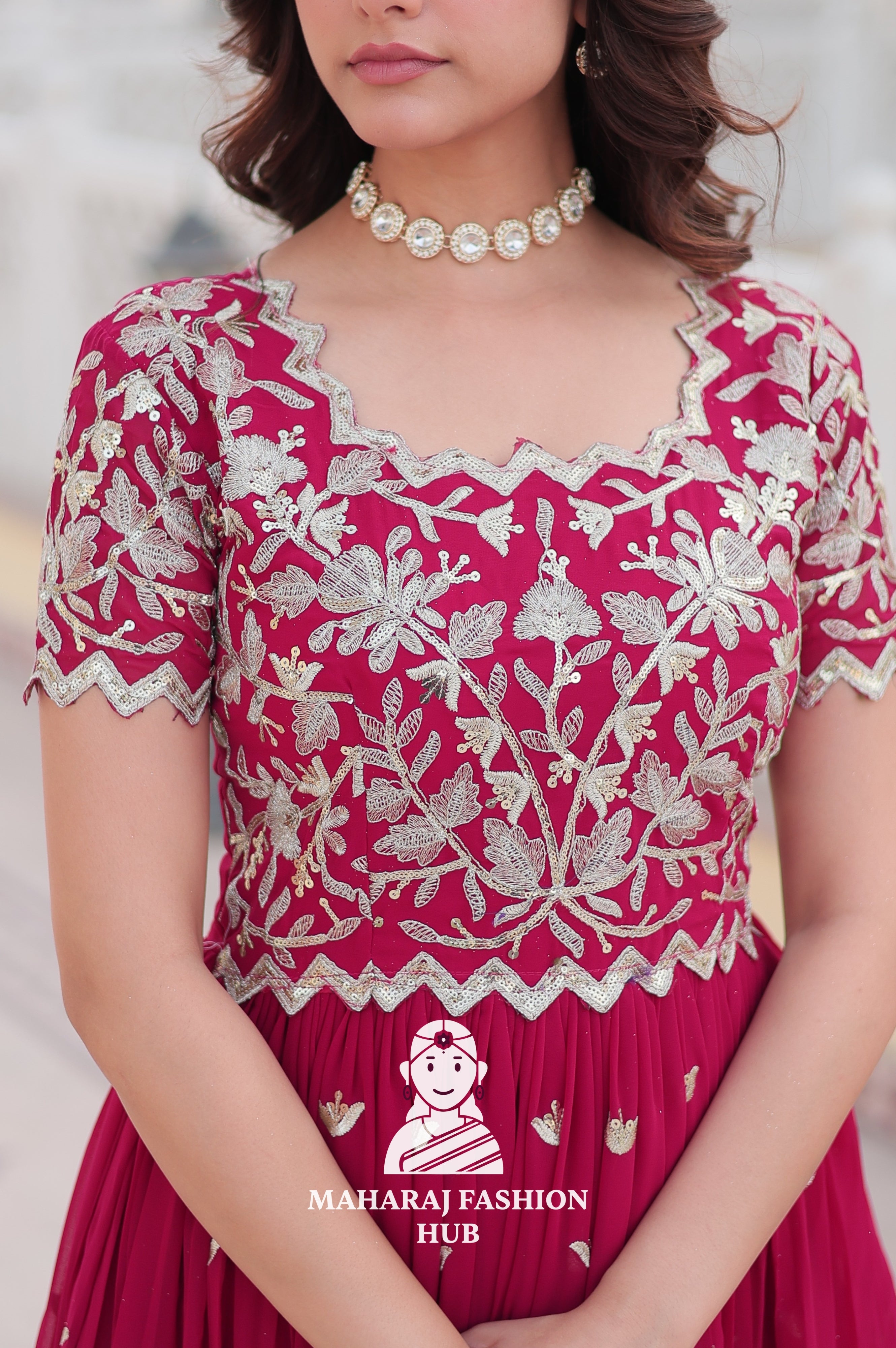 Canvas Patta Stitched Special Designer Gown with Embroidered Cut-Work Sleeves