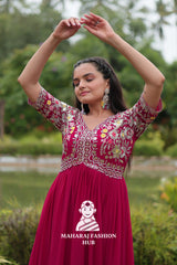 Half Sleeve Faux Blooming Fabric Gown with Luxe Finish