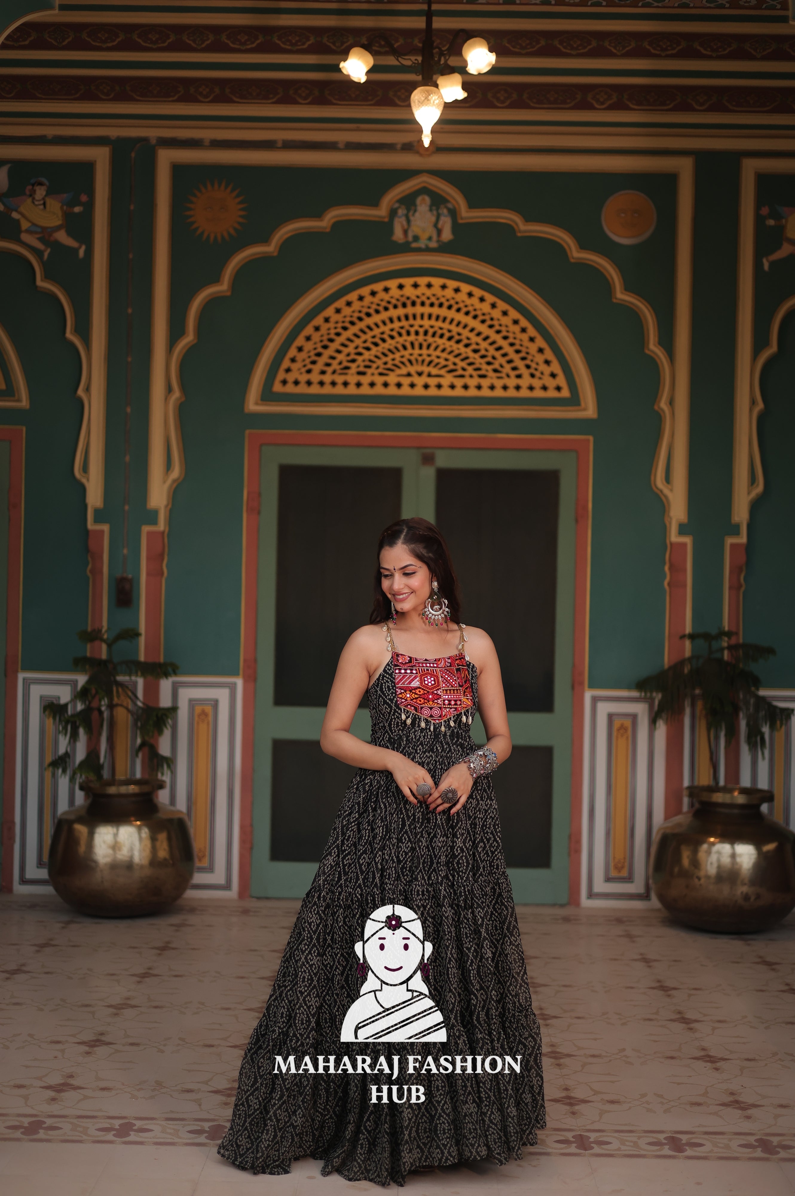 Bandhani Print Faux Georgette Ensemble with Cotton Lining