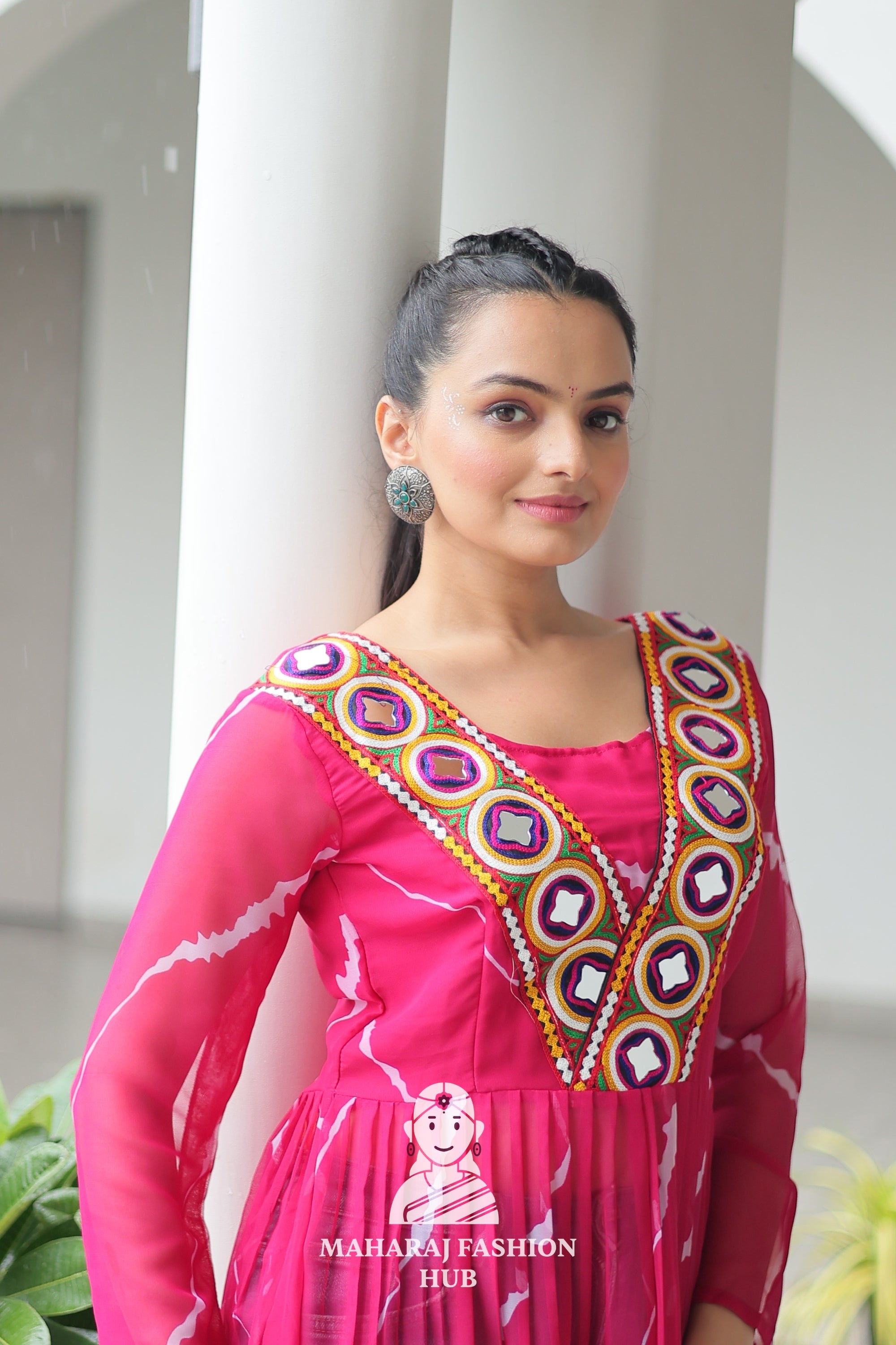 Navratri - Premium Faux Georgette Leheriya Kutchi Patchwork Navratri Kurti 🎶💃
