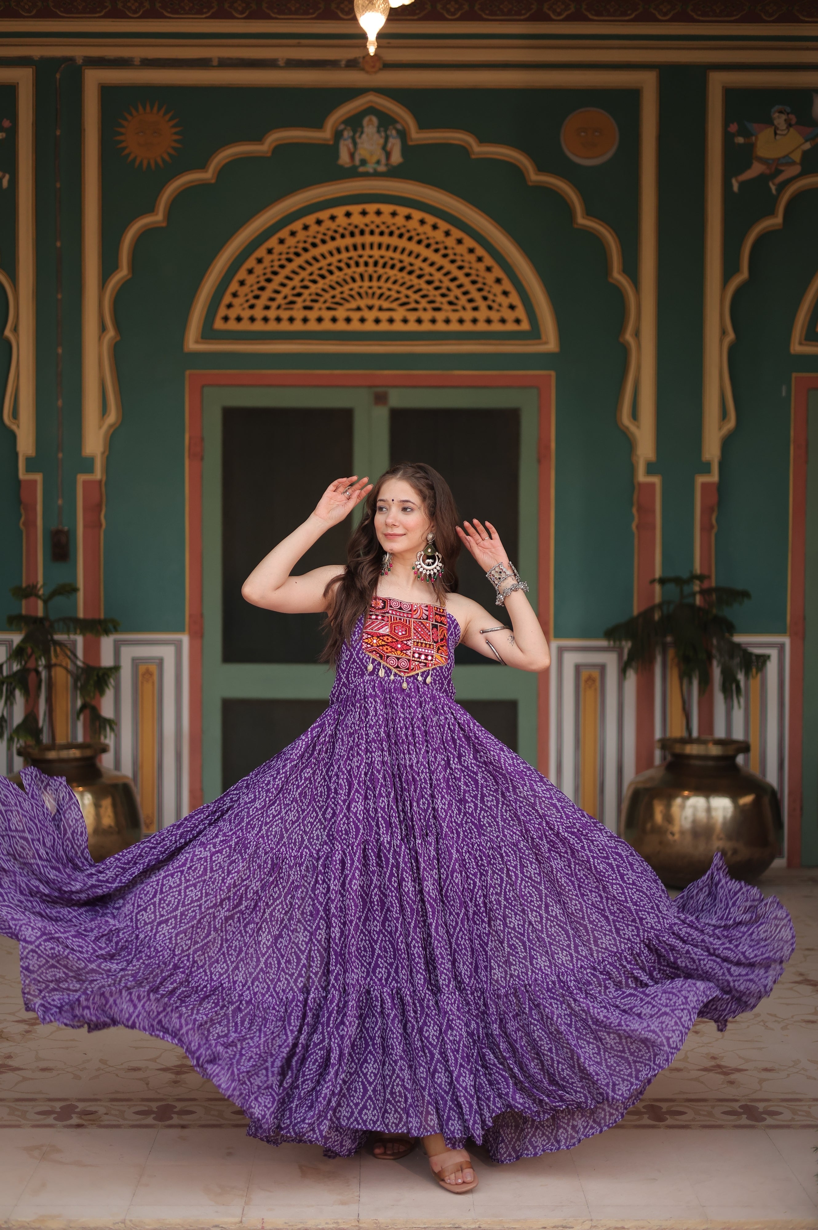 Bandhani Print Faux Georgette Ensemble with Cotton Lining
