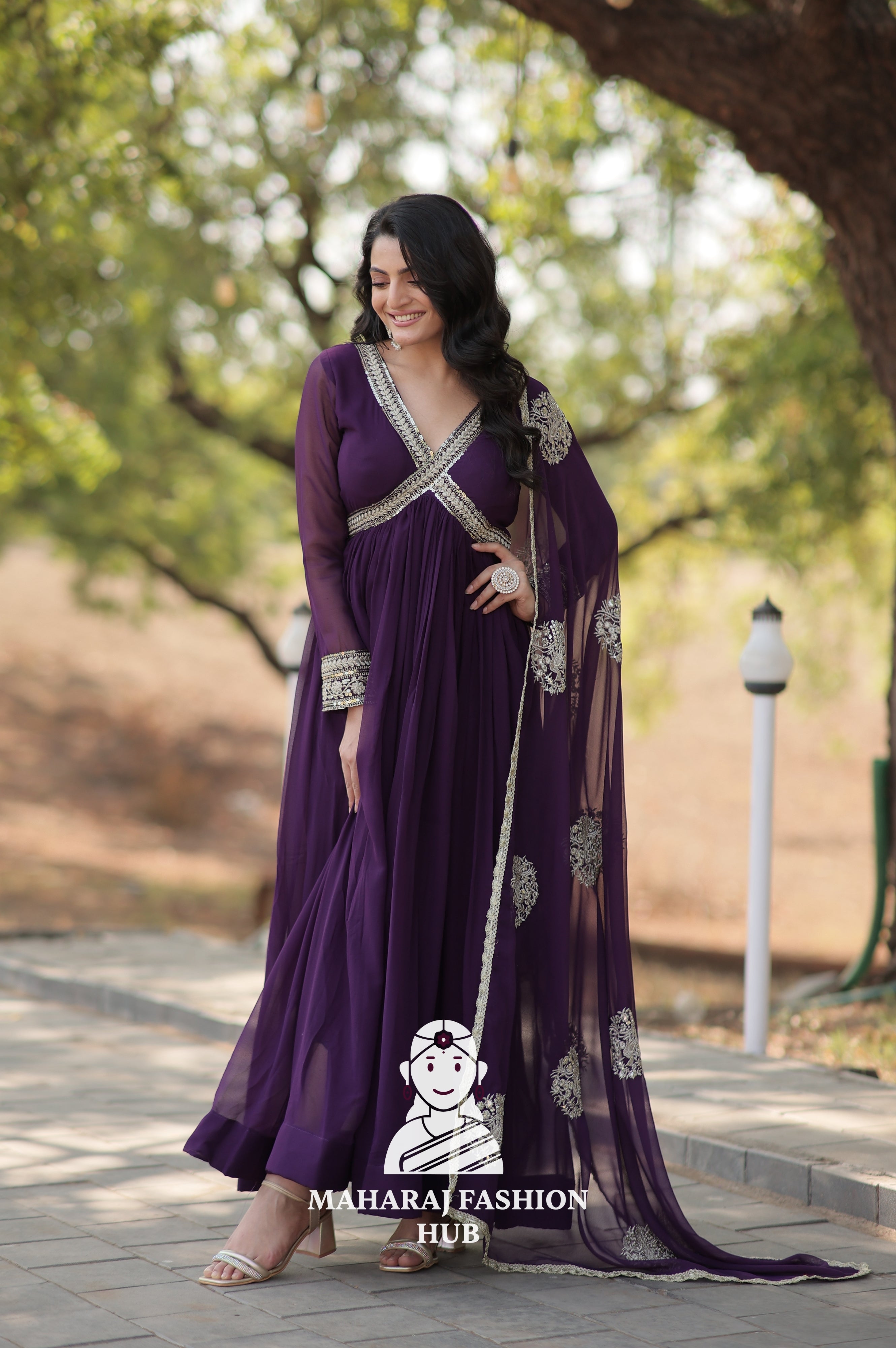 Stunning Fabric Craft with Sequins Embroidered Dupatta - Special Designer Gown