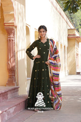 Elegant Faux Blooming Special Designer Gown with Contrast Silk Dupatta