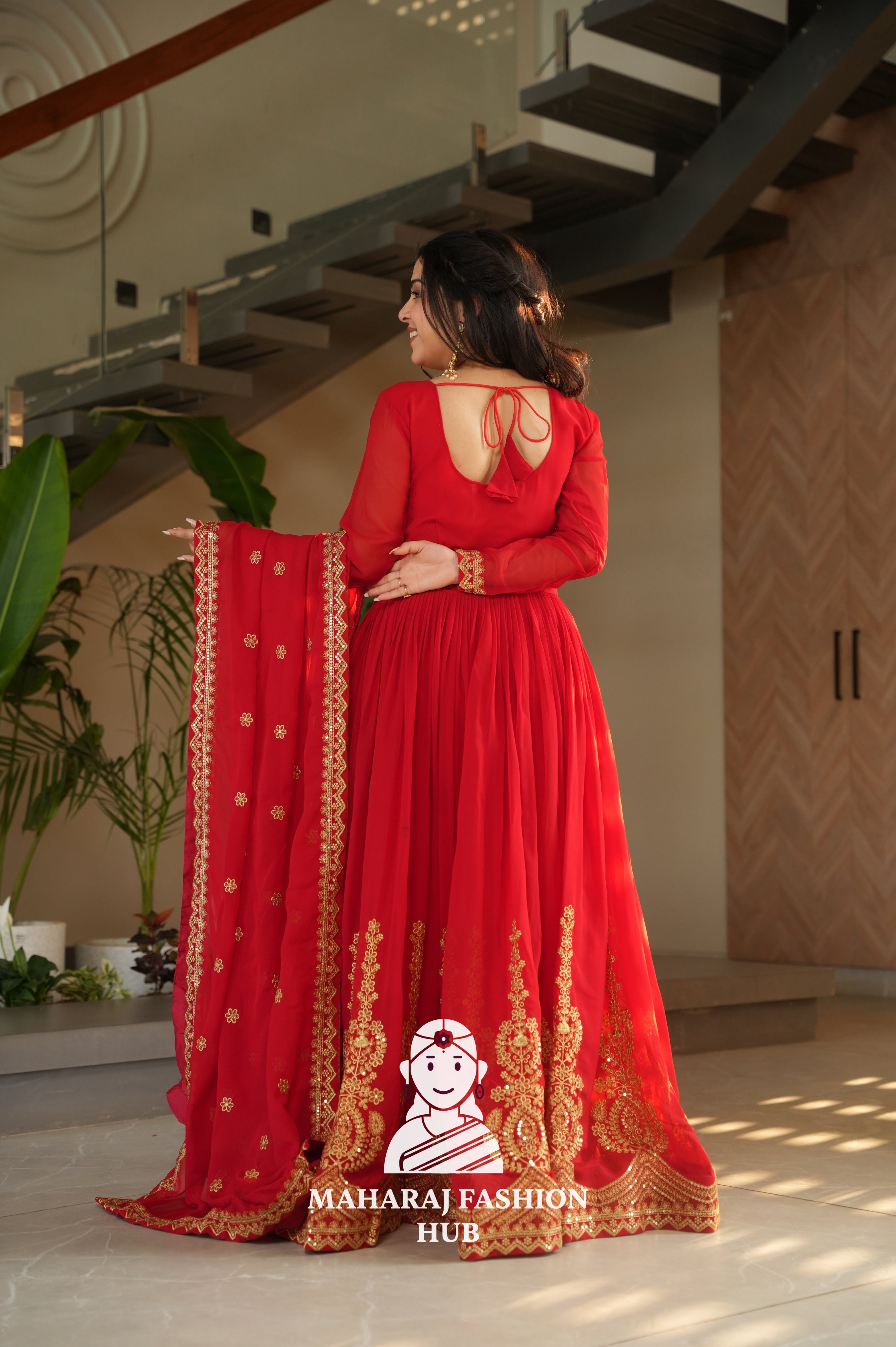 🌸 Classic Round Neck Ethnic Gown with Sequins Embroidery - Special Designer Gown