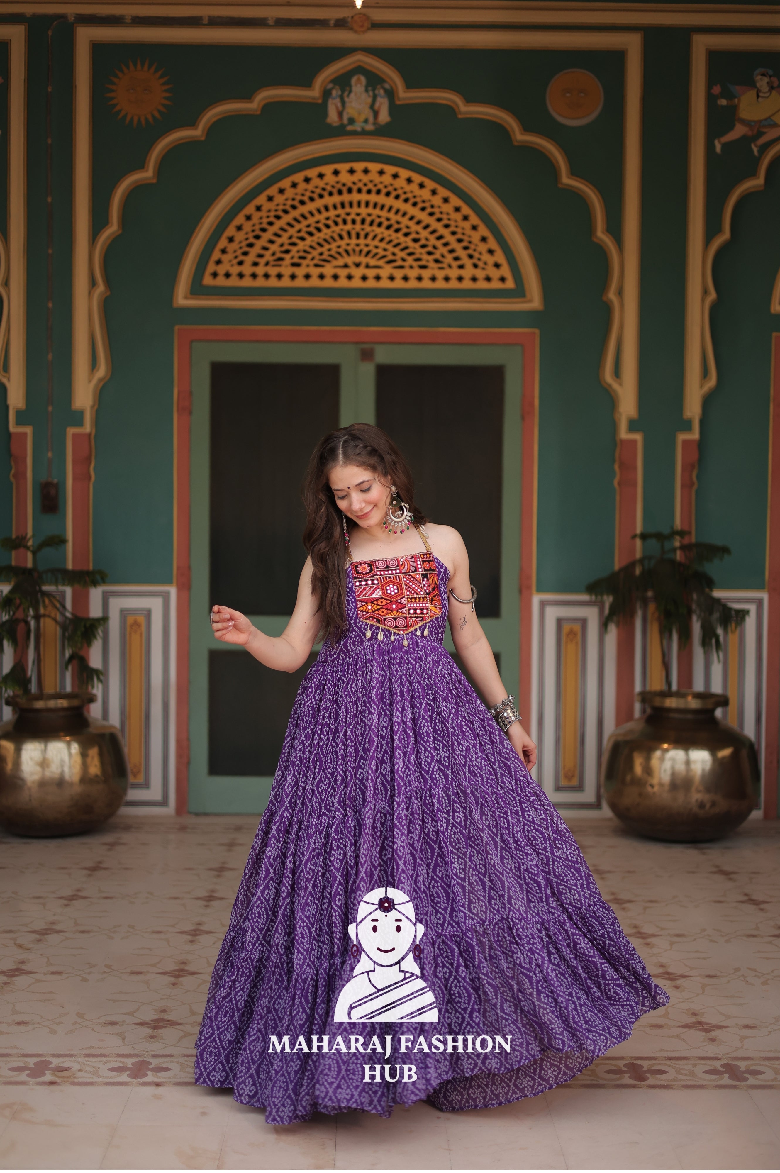Bandhani Print Faux Georgette Ensemble with Cotton Lining
